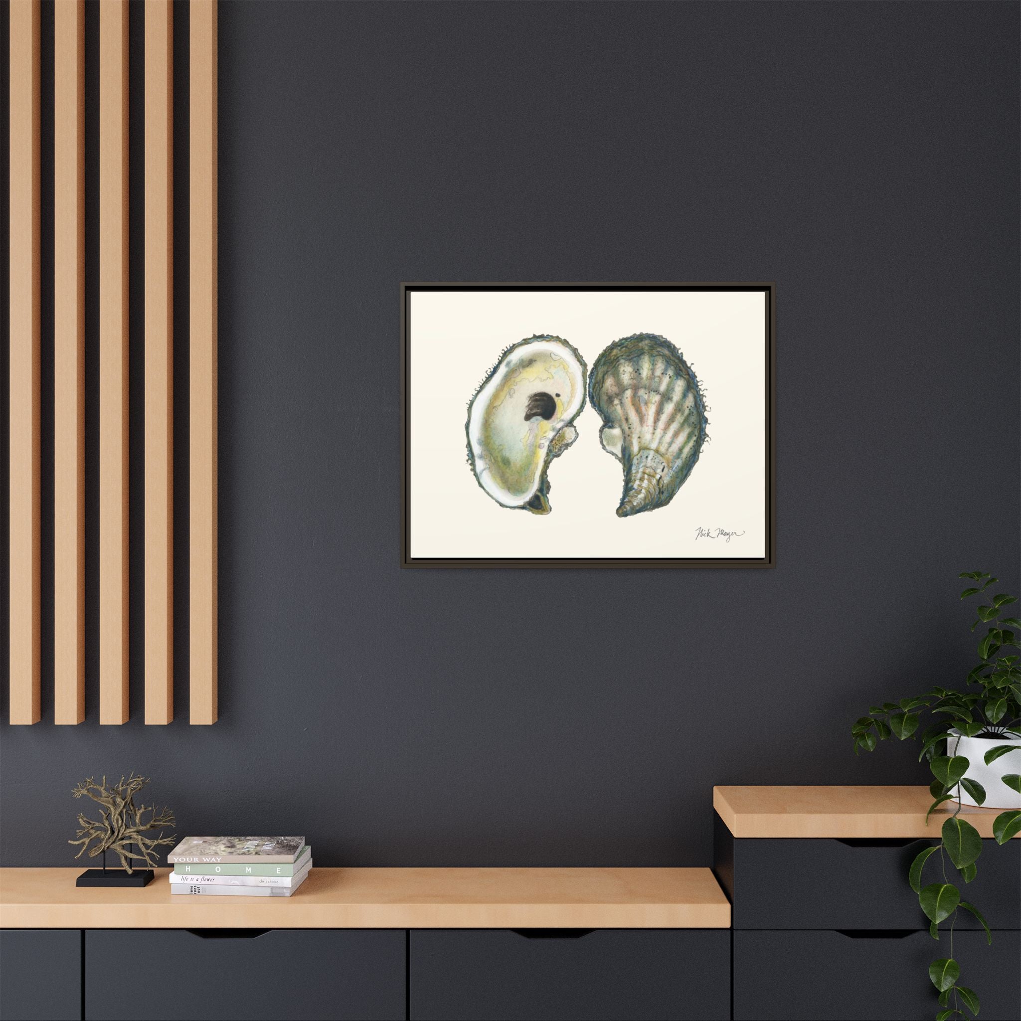 Framed Oysters Art Print — Coastal Sea Shell Wall Decor Printify