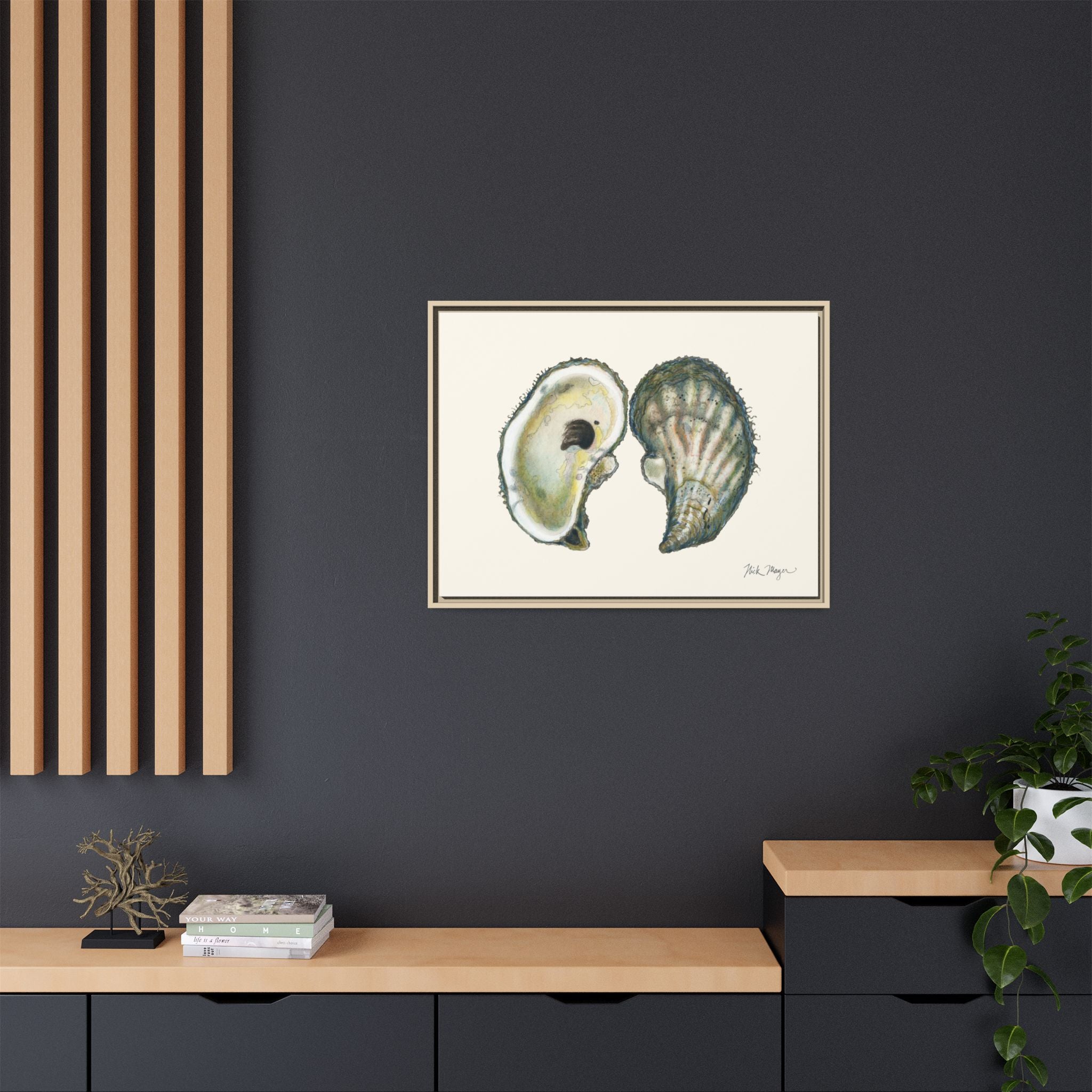 Framed Oysters Art Print — Coastal Sea Shell Wall Decor Printify