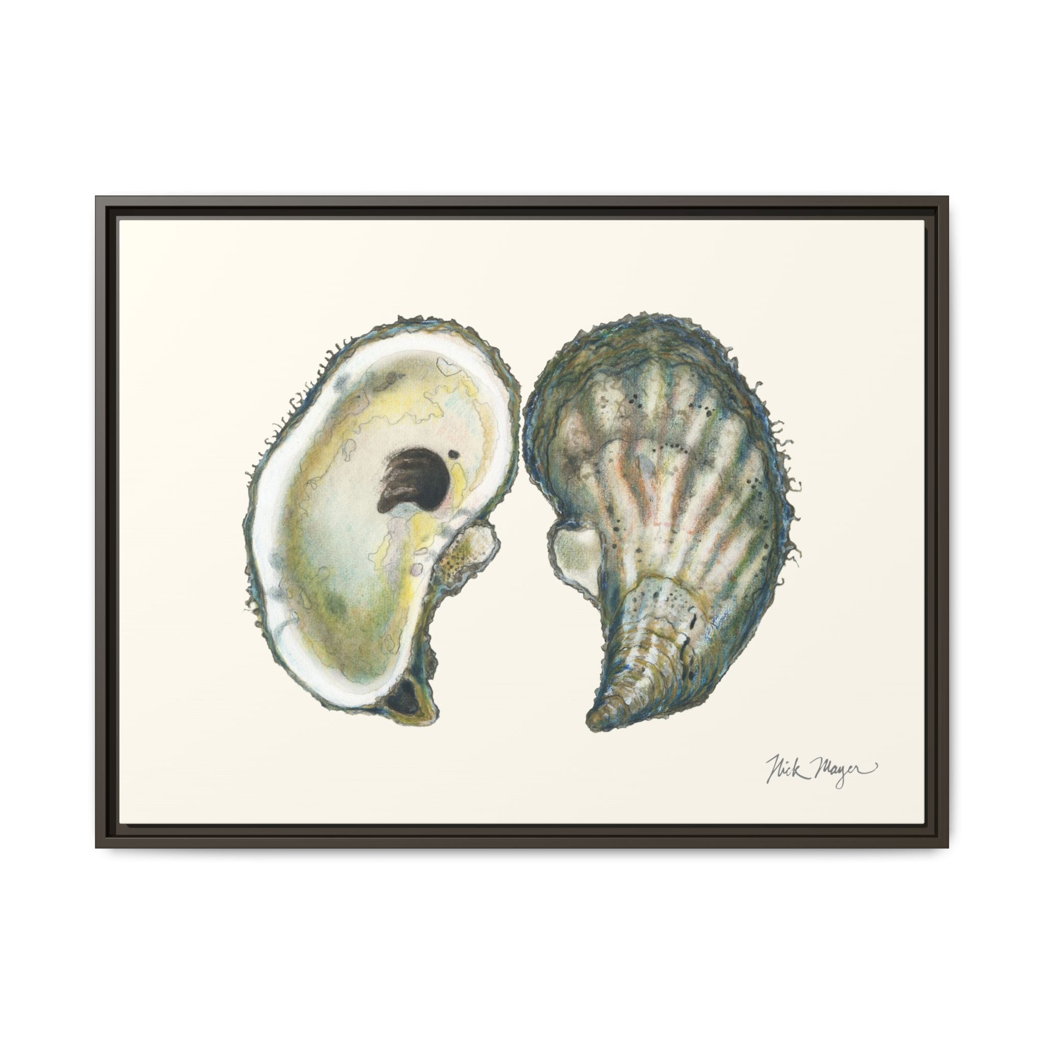 Framed Oysters Art Print — Coastal Sea Shell Wall Decor Printify