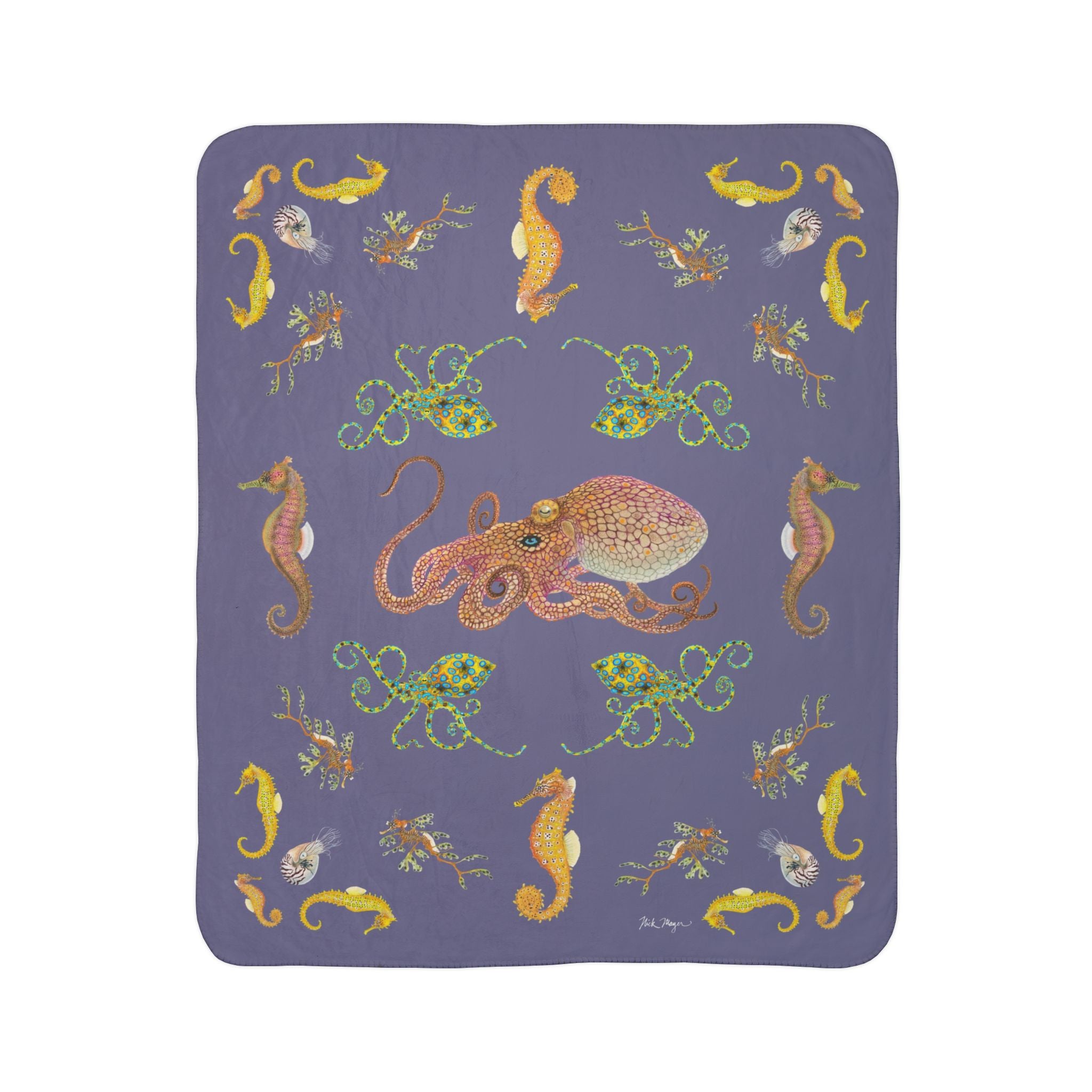 Octopi and Seahorses Soft Fleece Sherpa Blanket