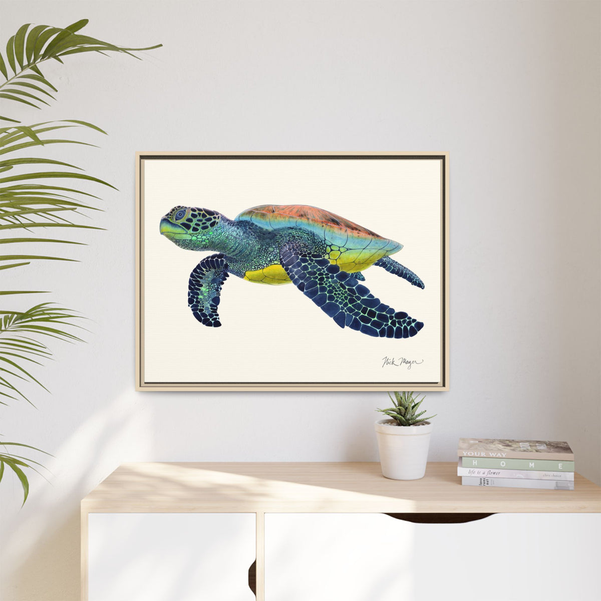 Green Sea Turtle II Framed Canvas Print Printify