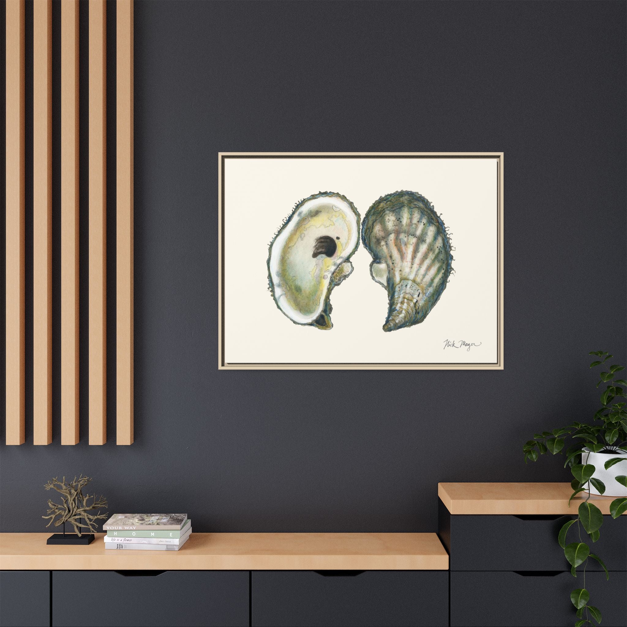 Framed Oysters Art Print — Coastal Sea Shell Wall Decor Printify