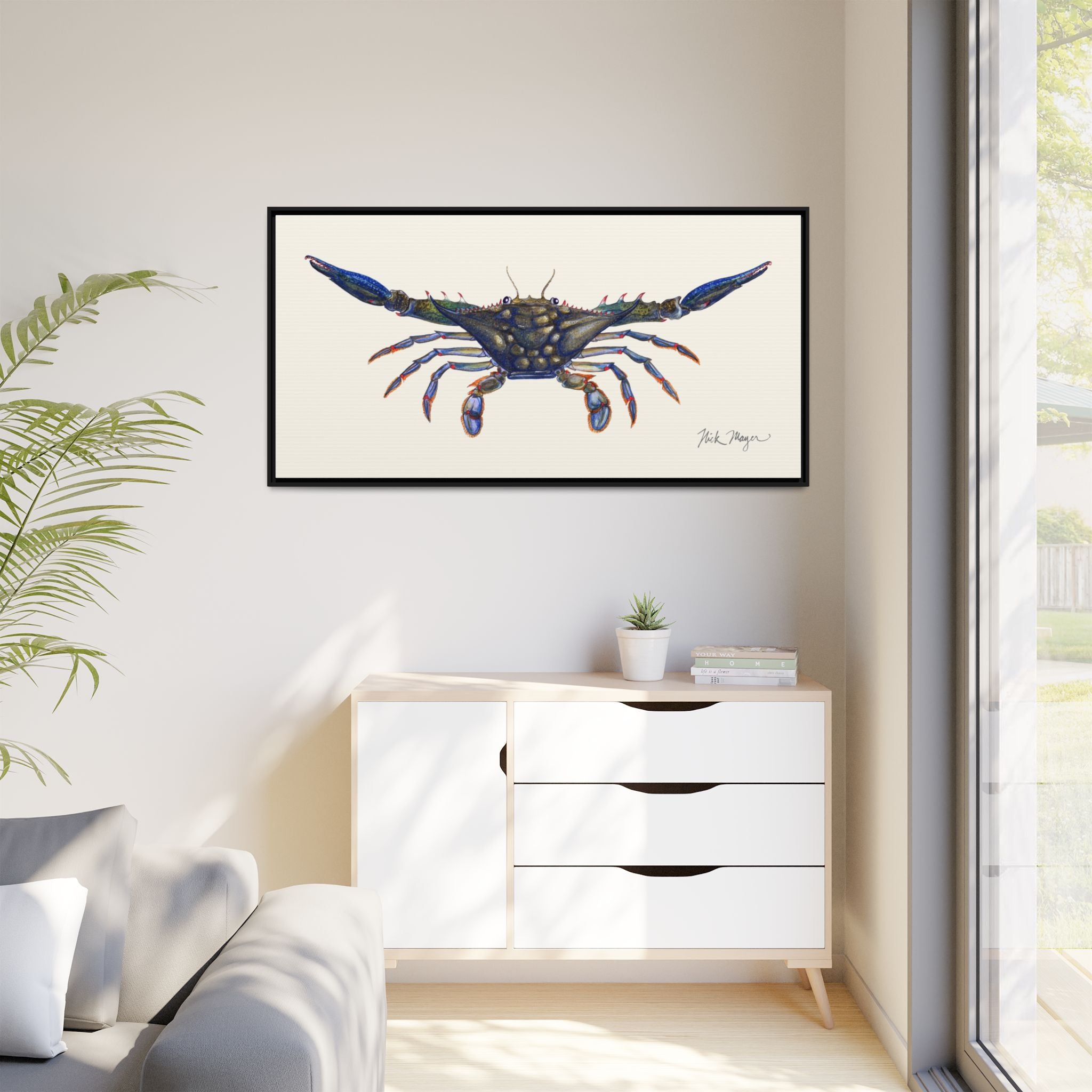 Blue Crab, Claws Out Framed Canvas Print Printify