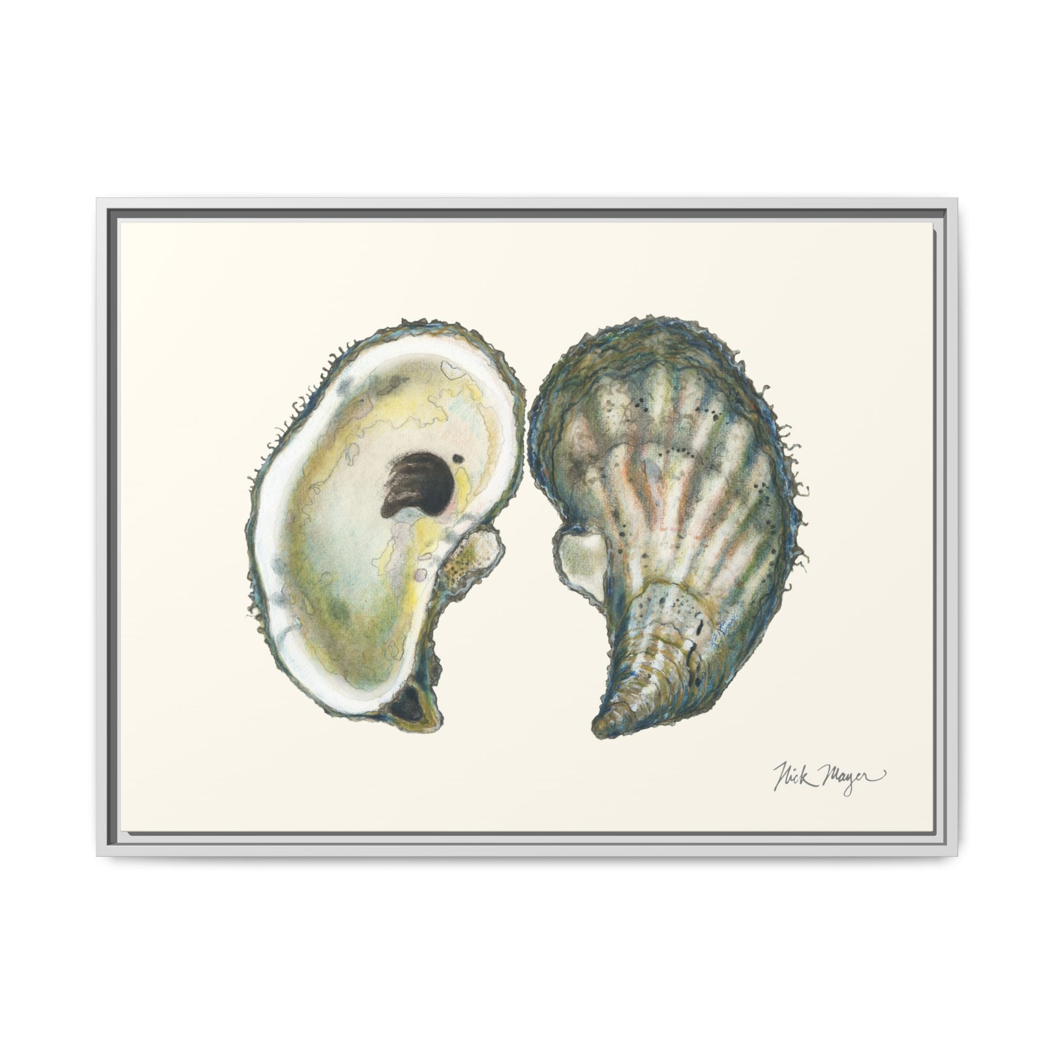 Framed Oysters Art Print — Coastal Sea Shell Wall Decor Printify