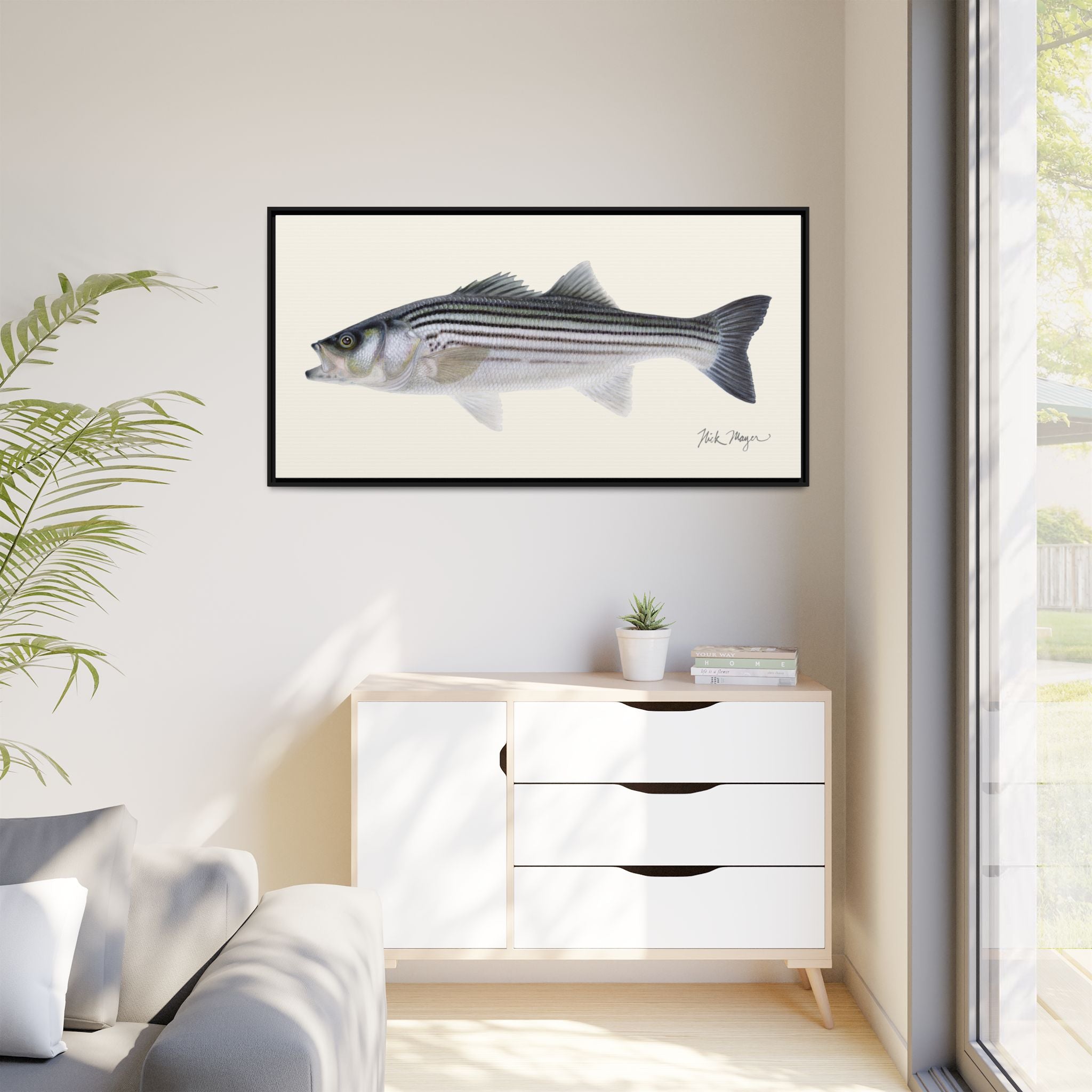 Schoolie Striped Bass Framed Canvas Print Printify