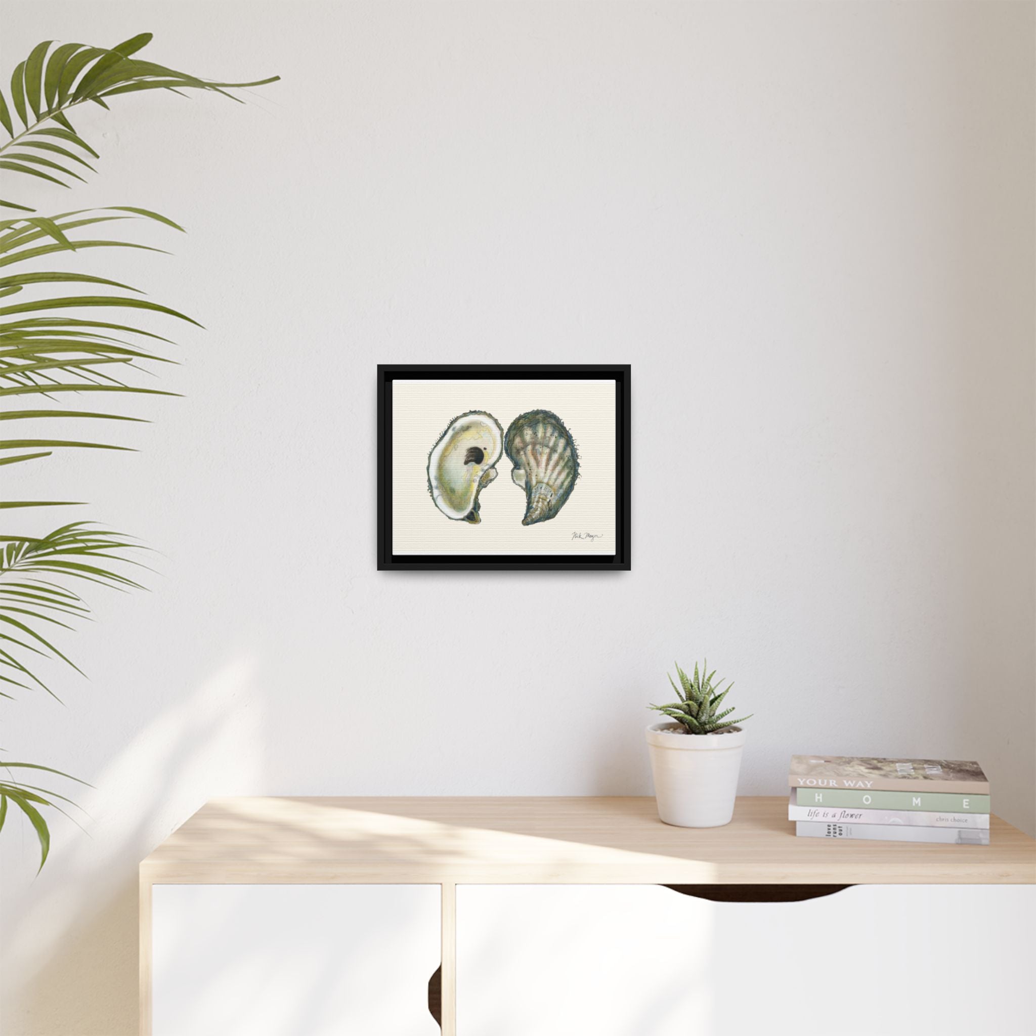 Framed Oysters Art Print — Coastal Sea Shell Wall Decor Printify