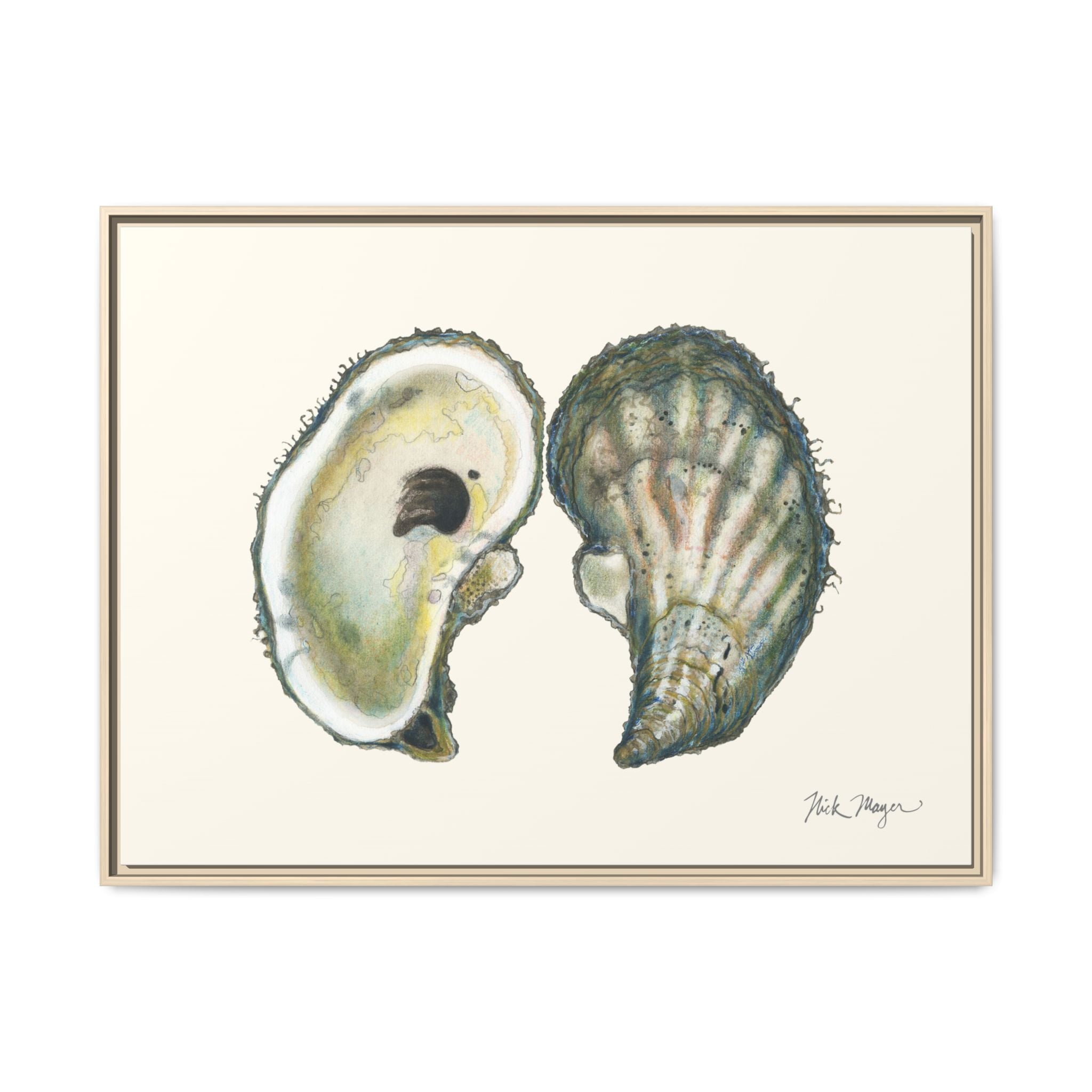 Framed Oysters Art Print — Coastal Sea Shell Wall Decor Printify