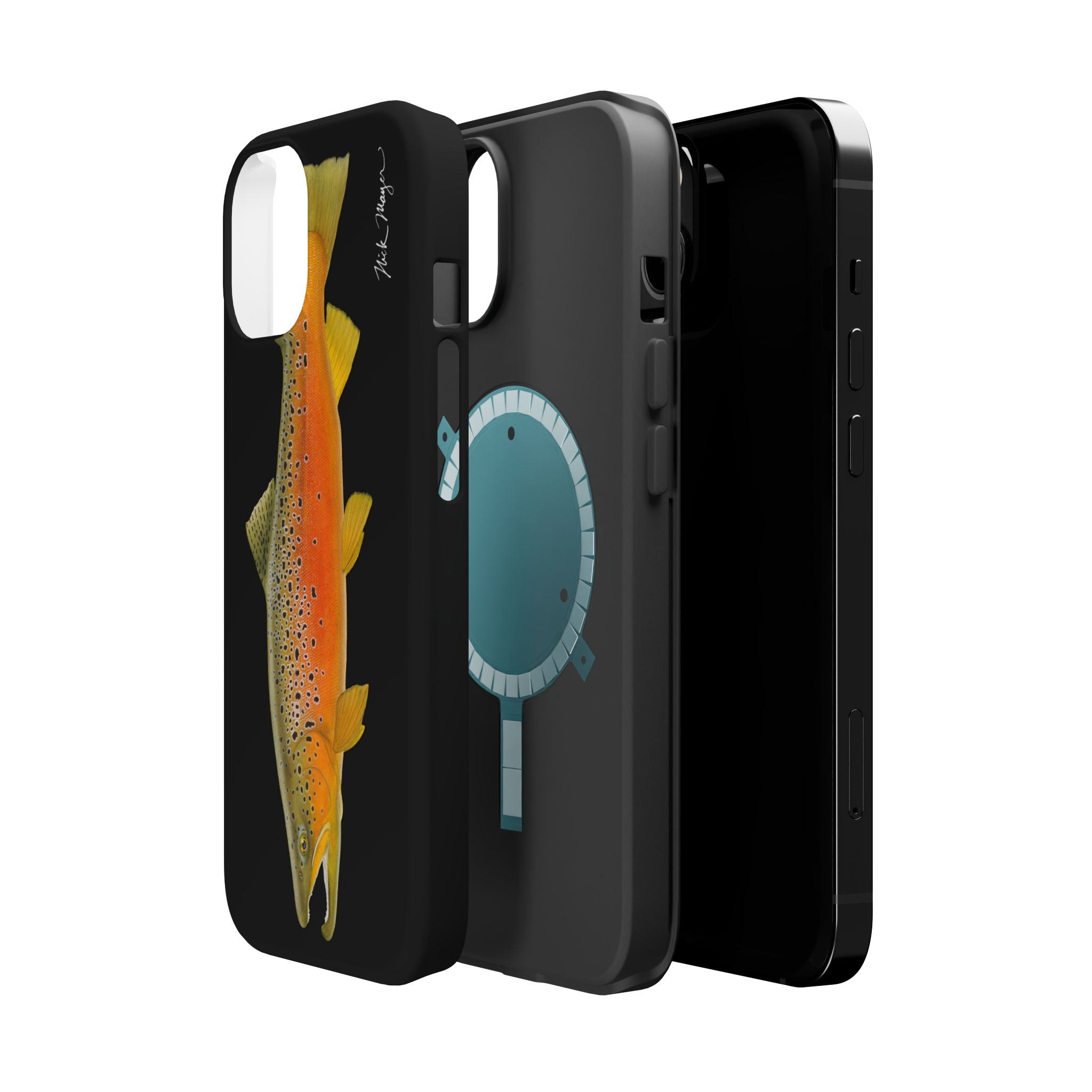 Brown Trout 2 Black MagSafe iPhone Case, NEW for Holiday 2025!