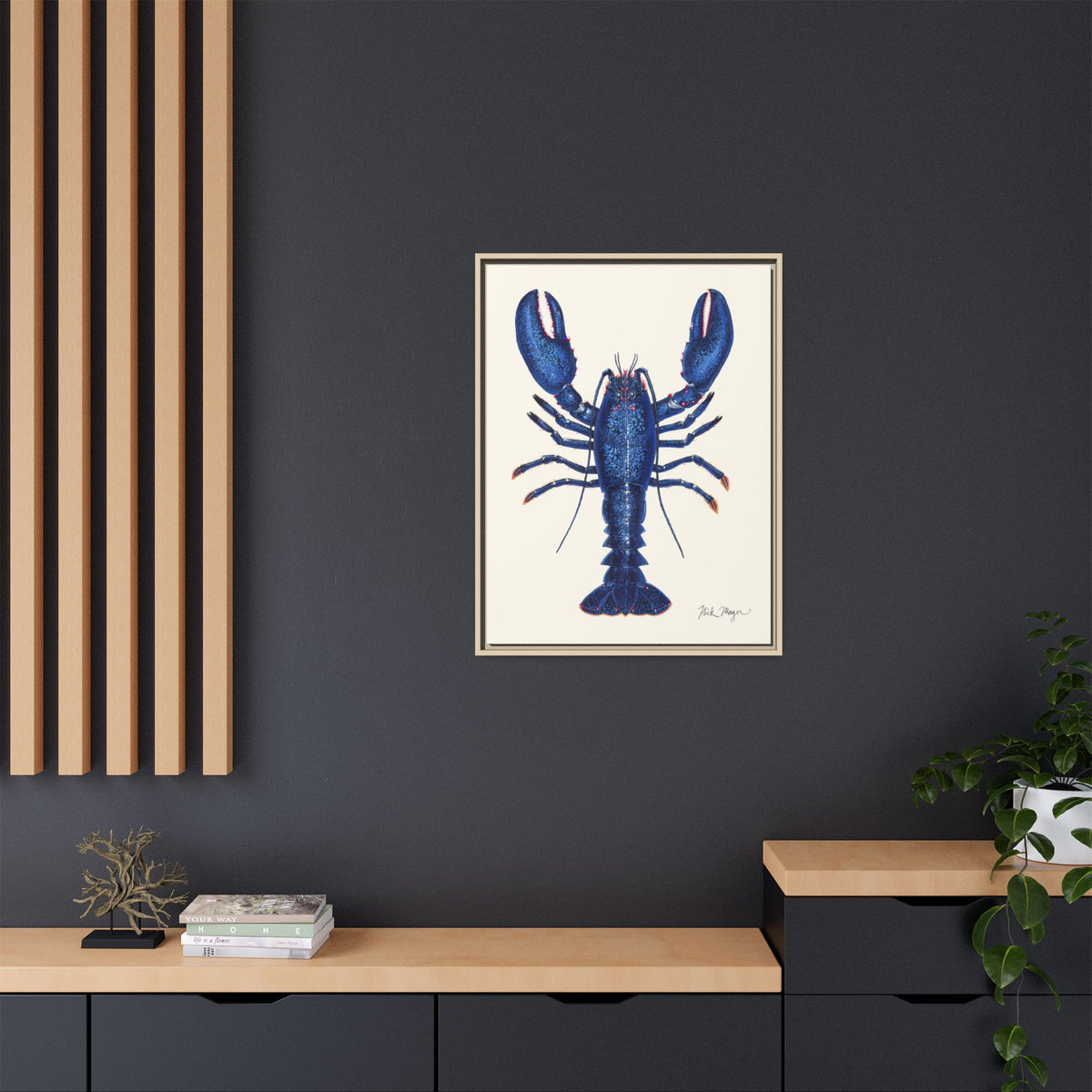 Blue Lobster II Framed Canvas Print Printify