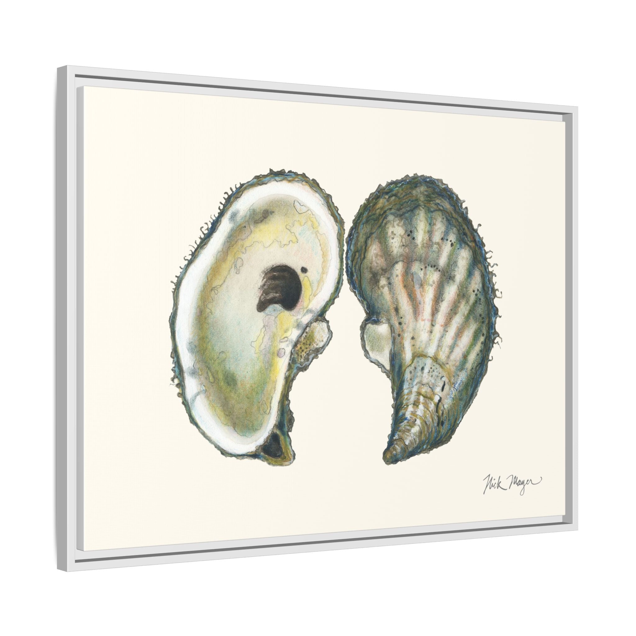 Framed Oysters Art Print — Coastal Sea Shell Wall Decor Printify