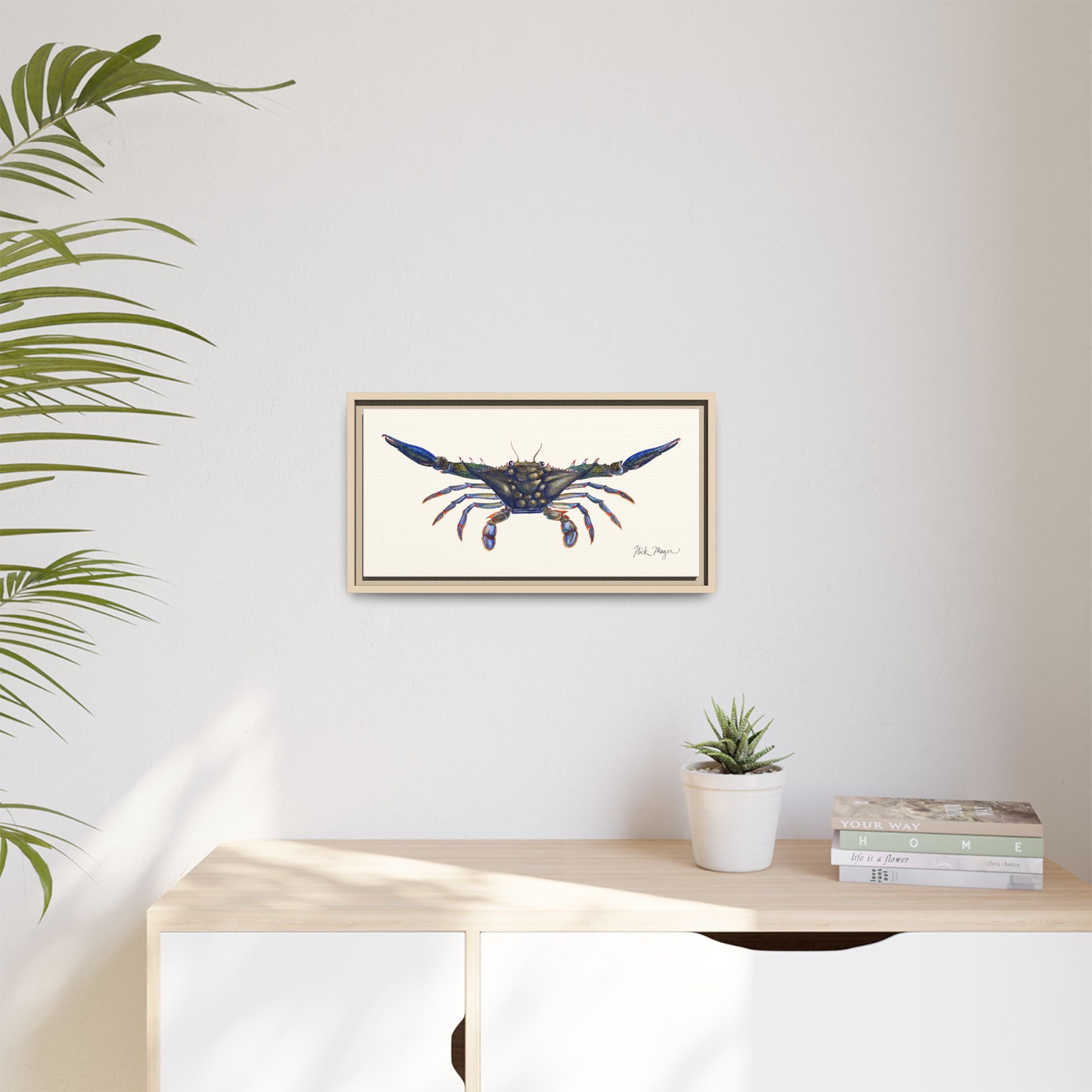 Blue Crab, Claws Out Framed Canvas Print Printify