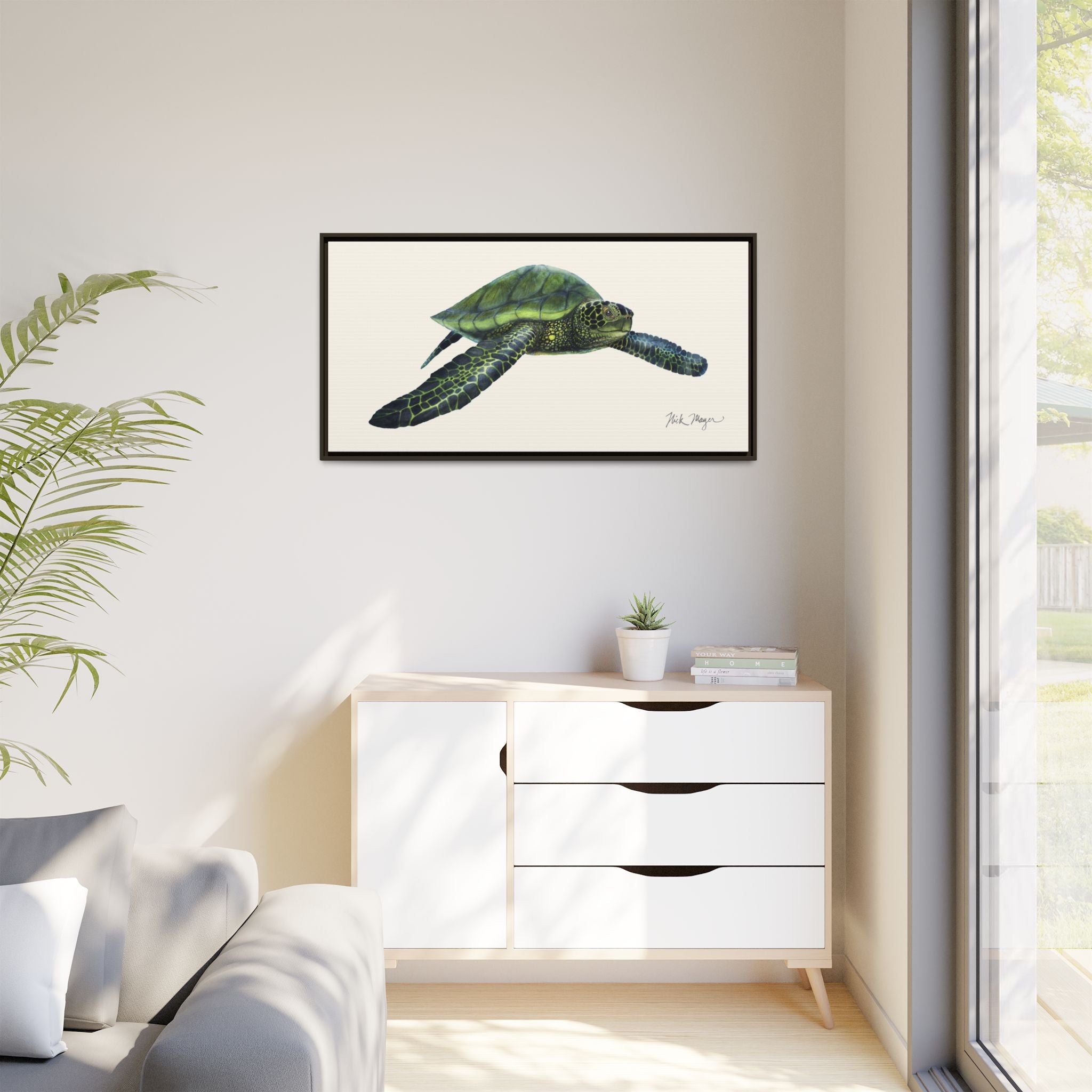 Green Sea Turtle I Framed Canvas Print Printify