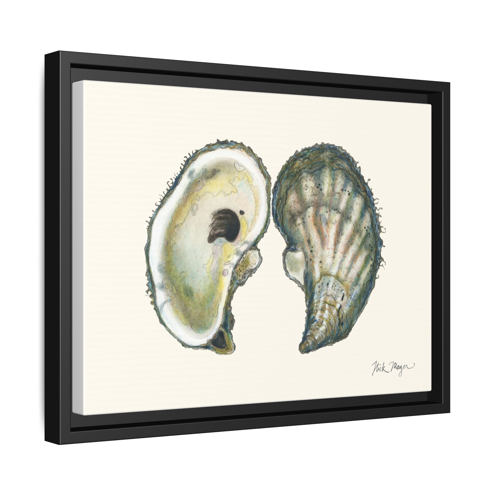 Framed Oysters Art Print — Coastal Sea Shell Wall Decor Printify