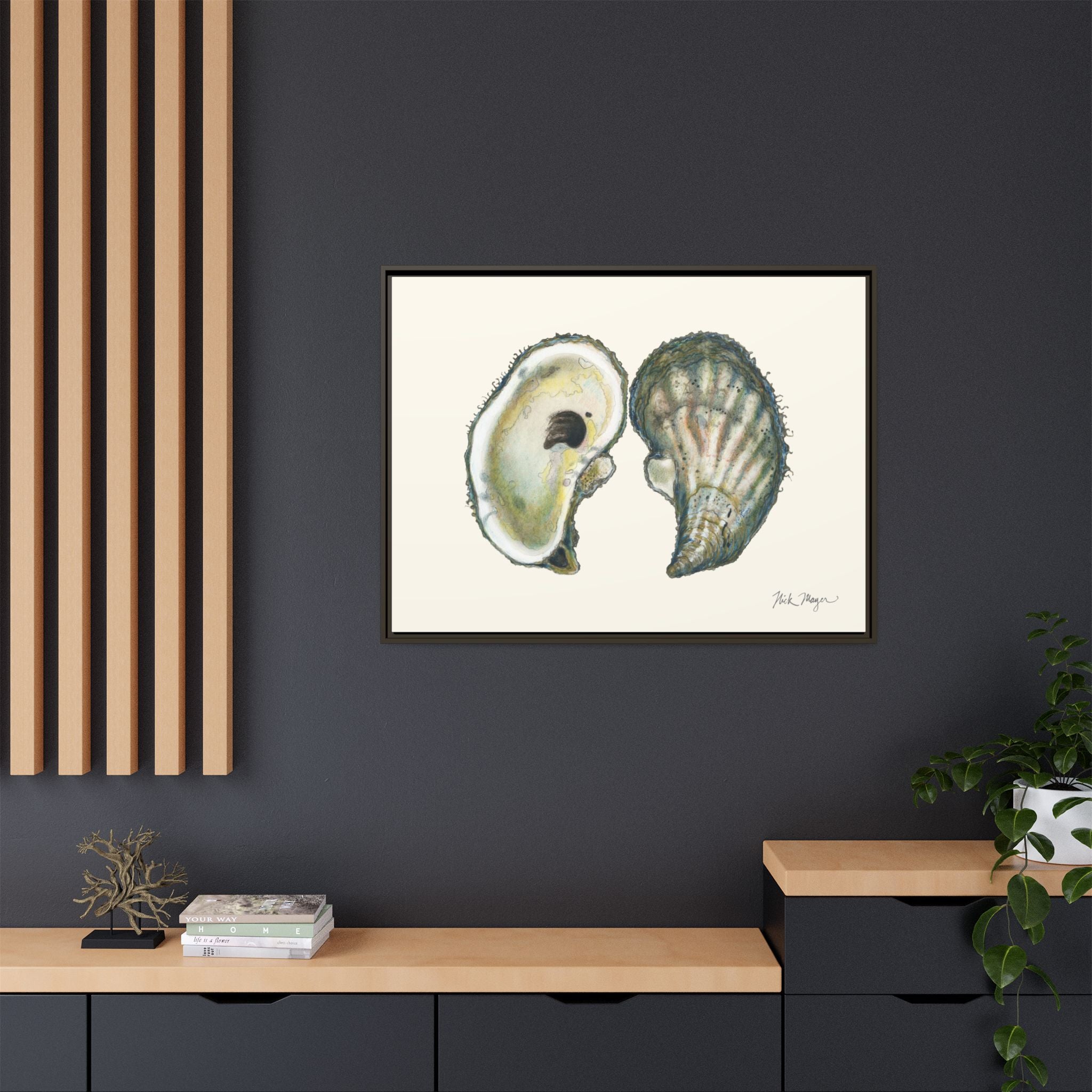 Framed Oysters Art Print — Coastal Sea Shell Wall Decor Printify