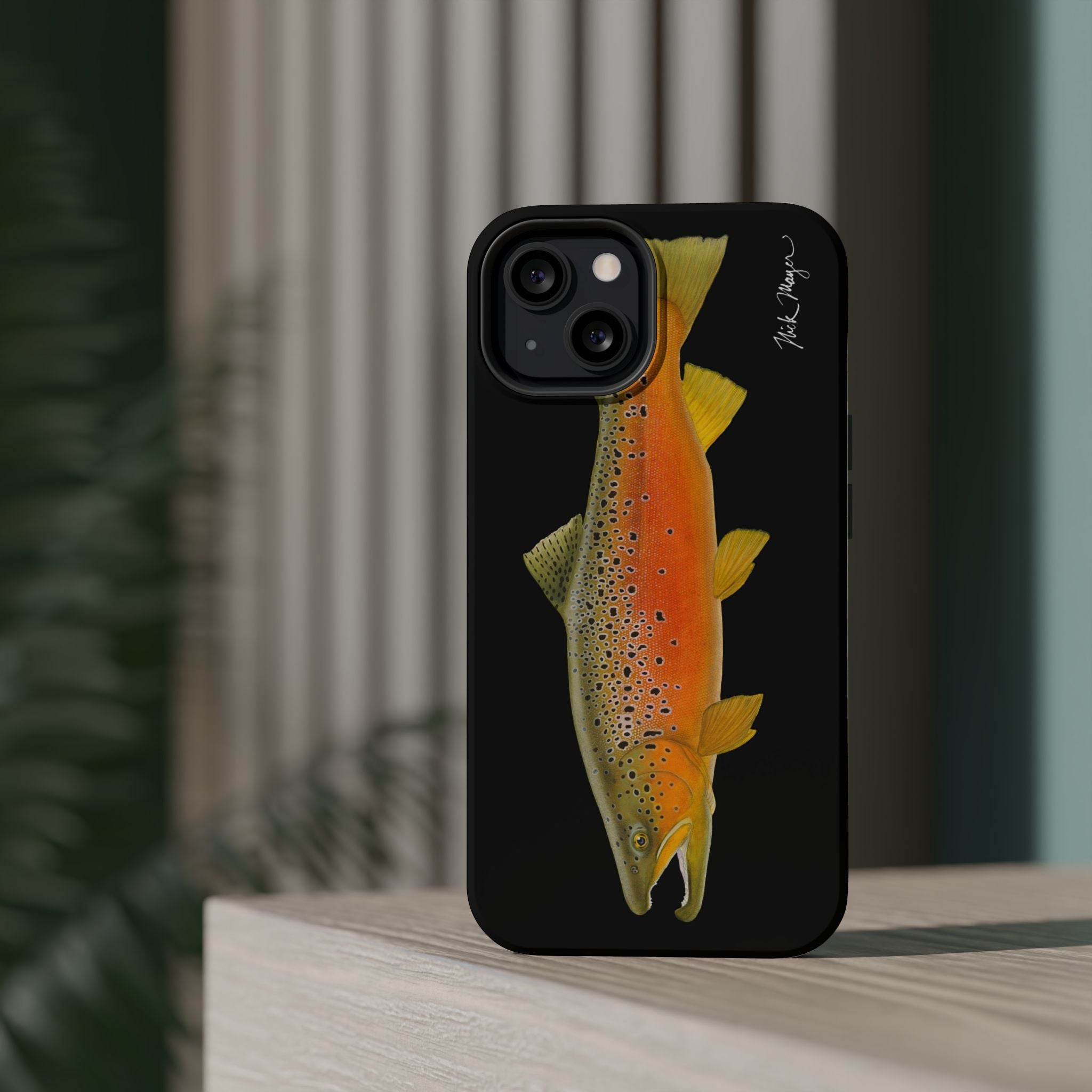 Brown Trout 2 Black MagSafe iPhone Case, NEW for Holiday 2025!