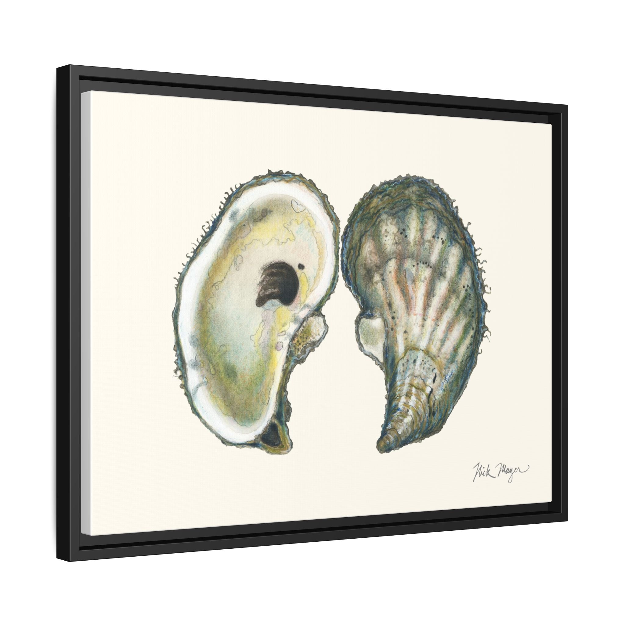 Framed Oysters Art Print — Coastal Sea Shell Wall Decor Printify
