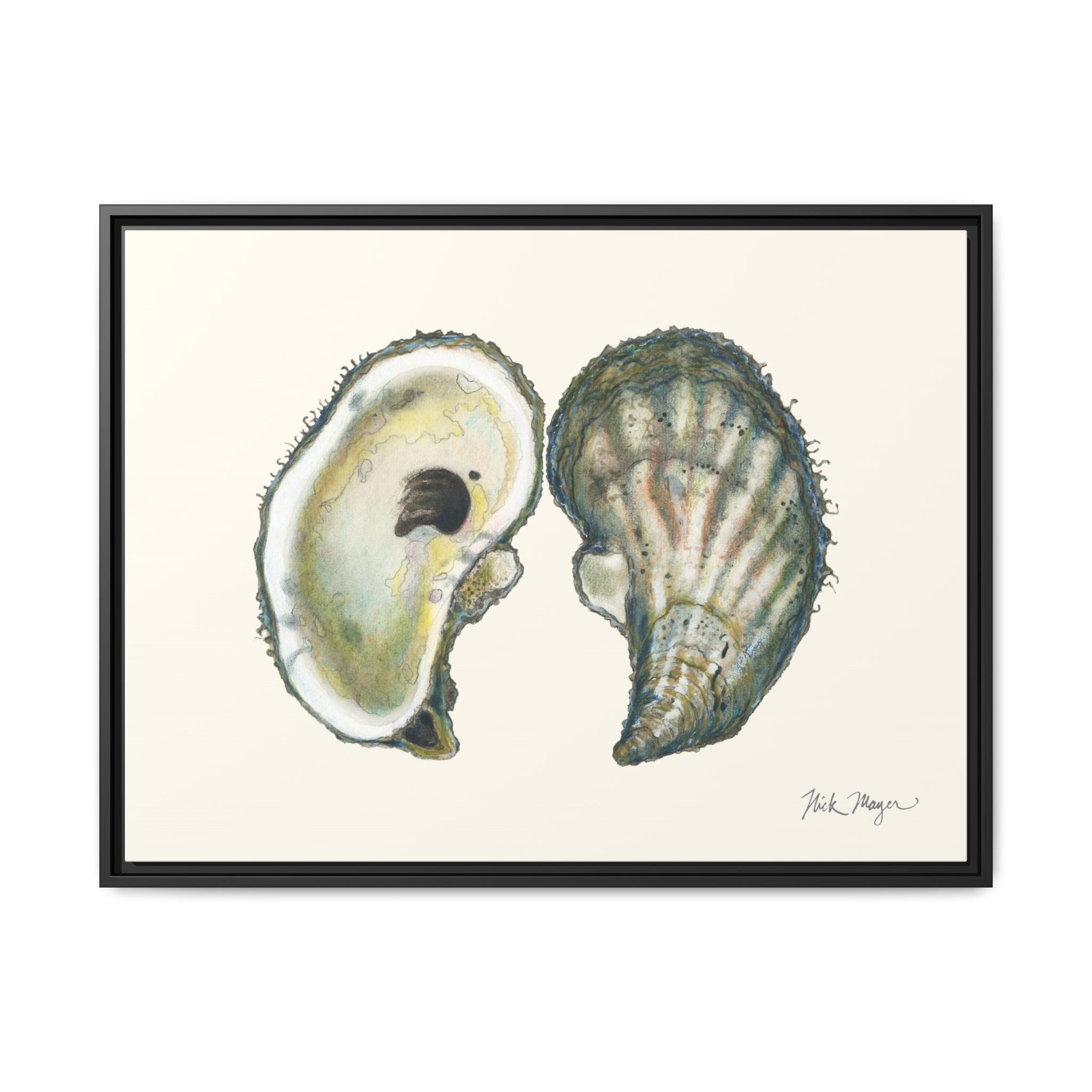 Framed Oysters Art Print — Coastal Sea Shell Wall Decor Printify