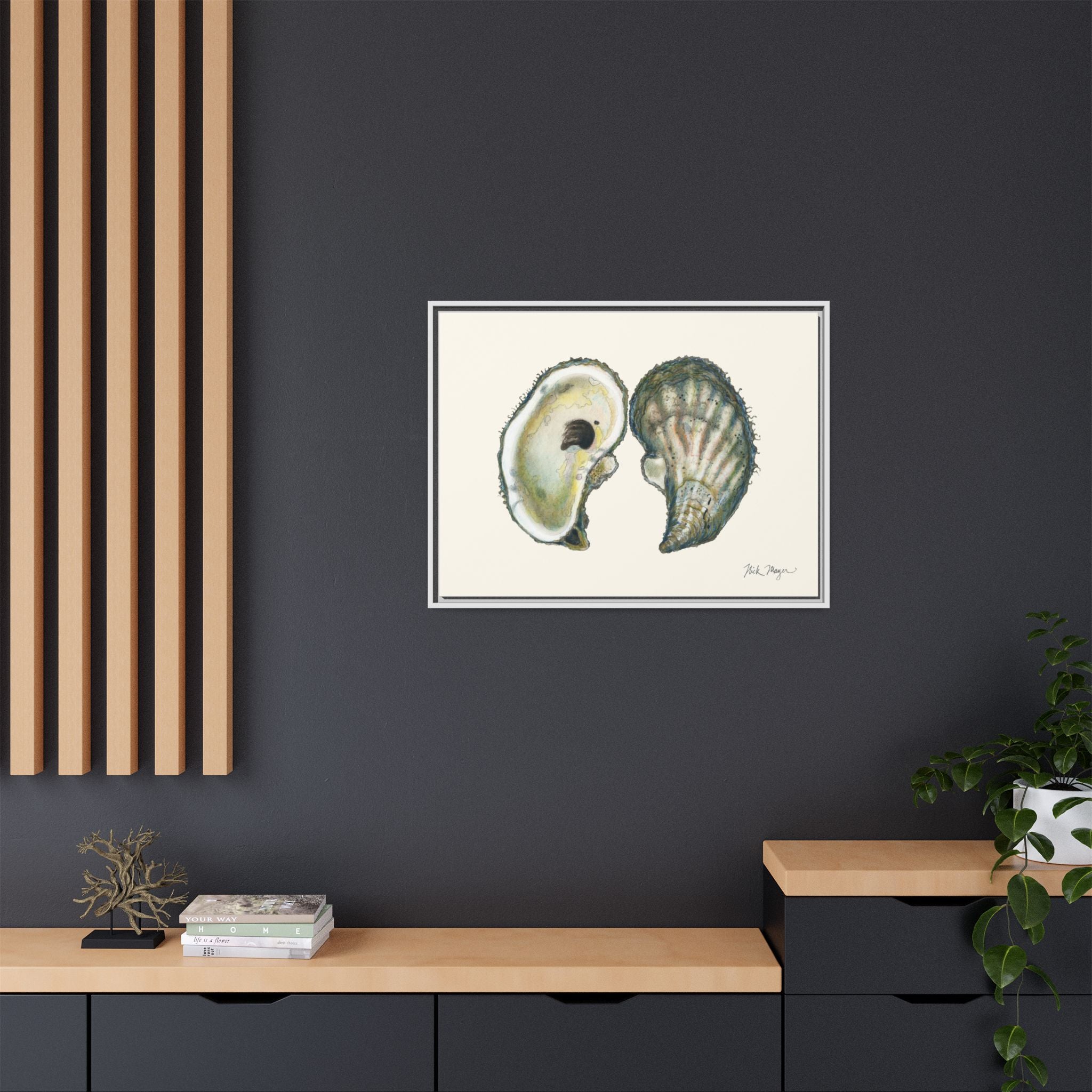 Framed Oysters Art Print — Coastal Sea Shell Wall Decor Printify
