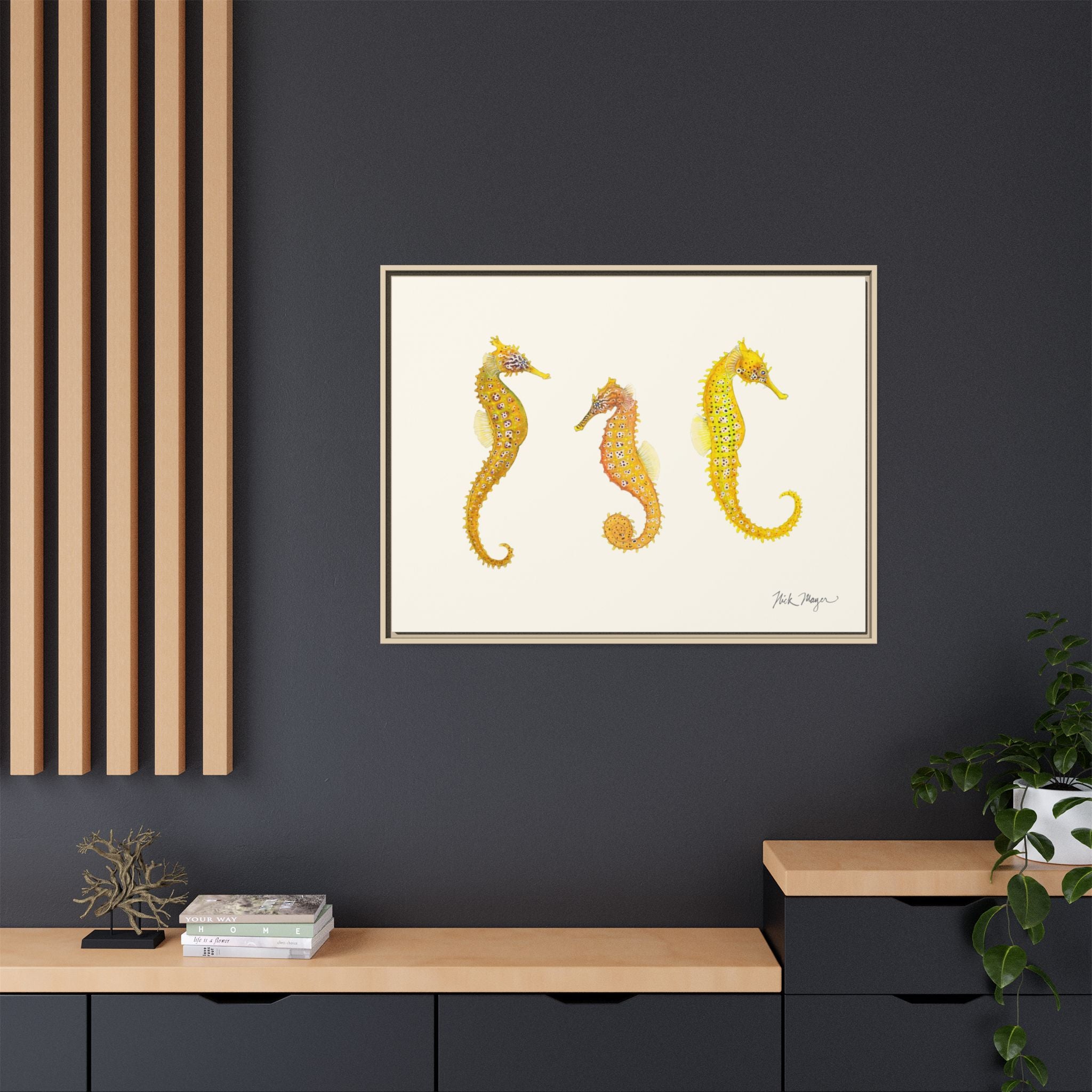Giant Seahorse Trio Framed Canvas Print Printify