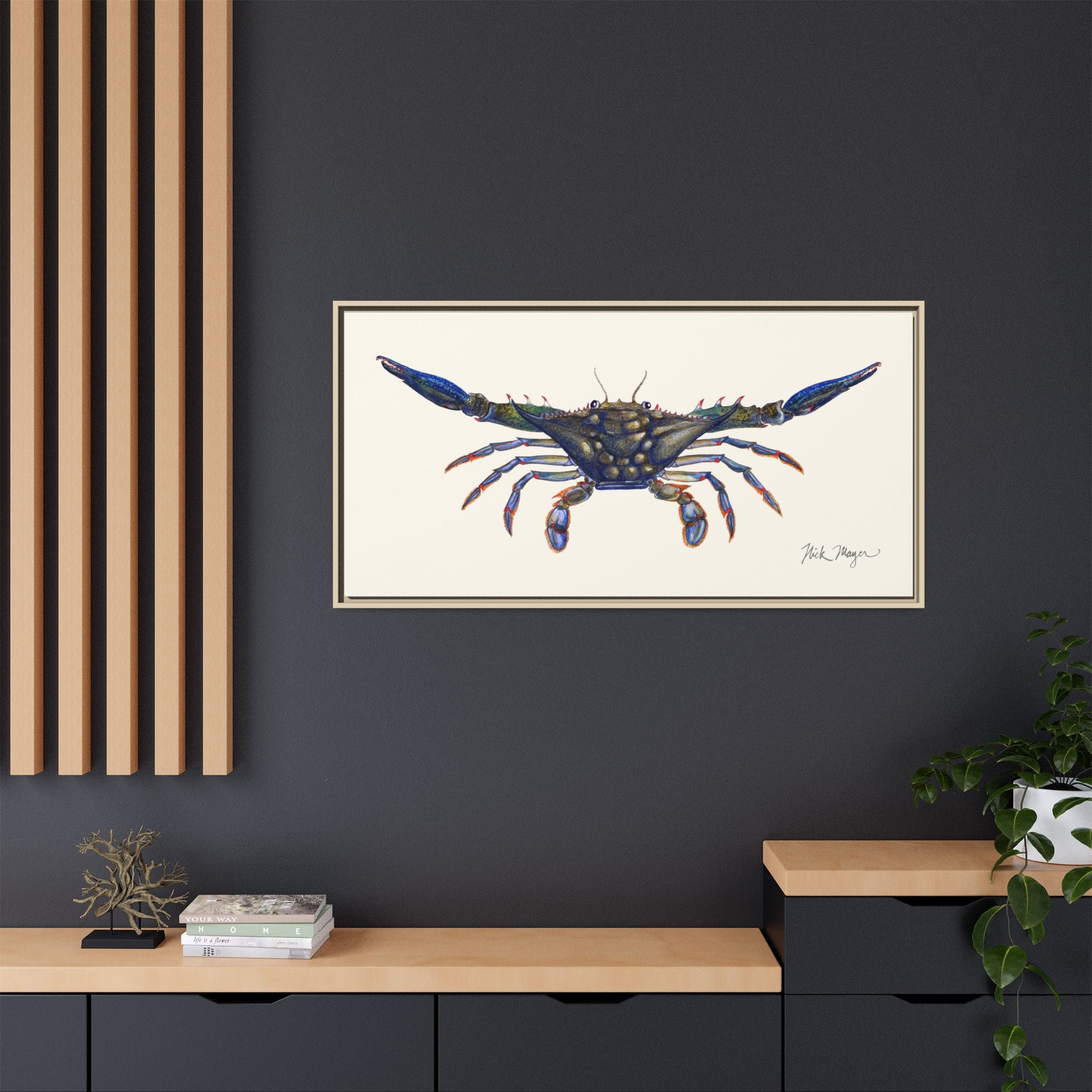 Blue Crab, Claws Out Framed Canvas Print Printify