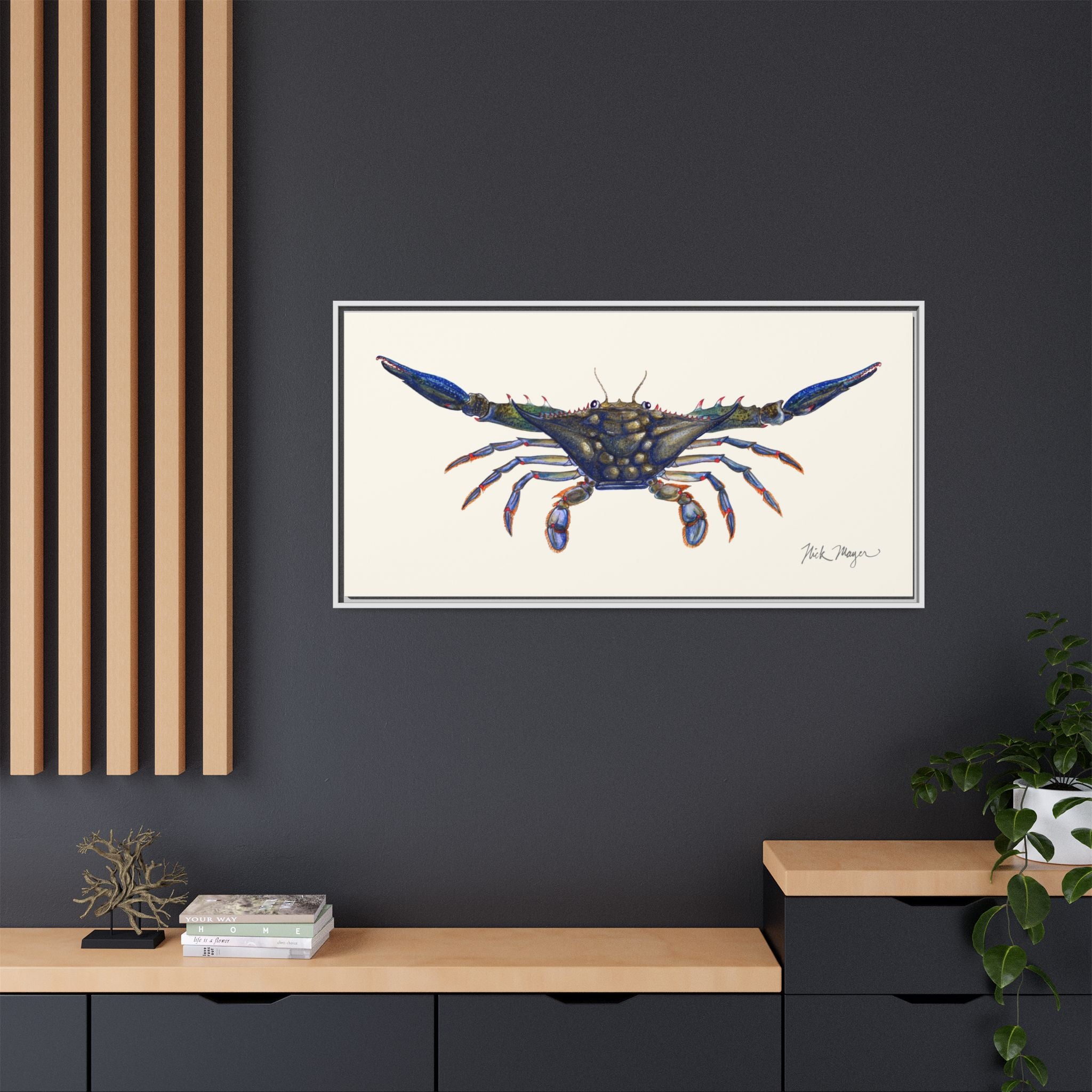 Blue Crab, Claws Out Framed Canvas Print Printify