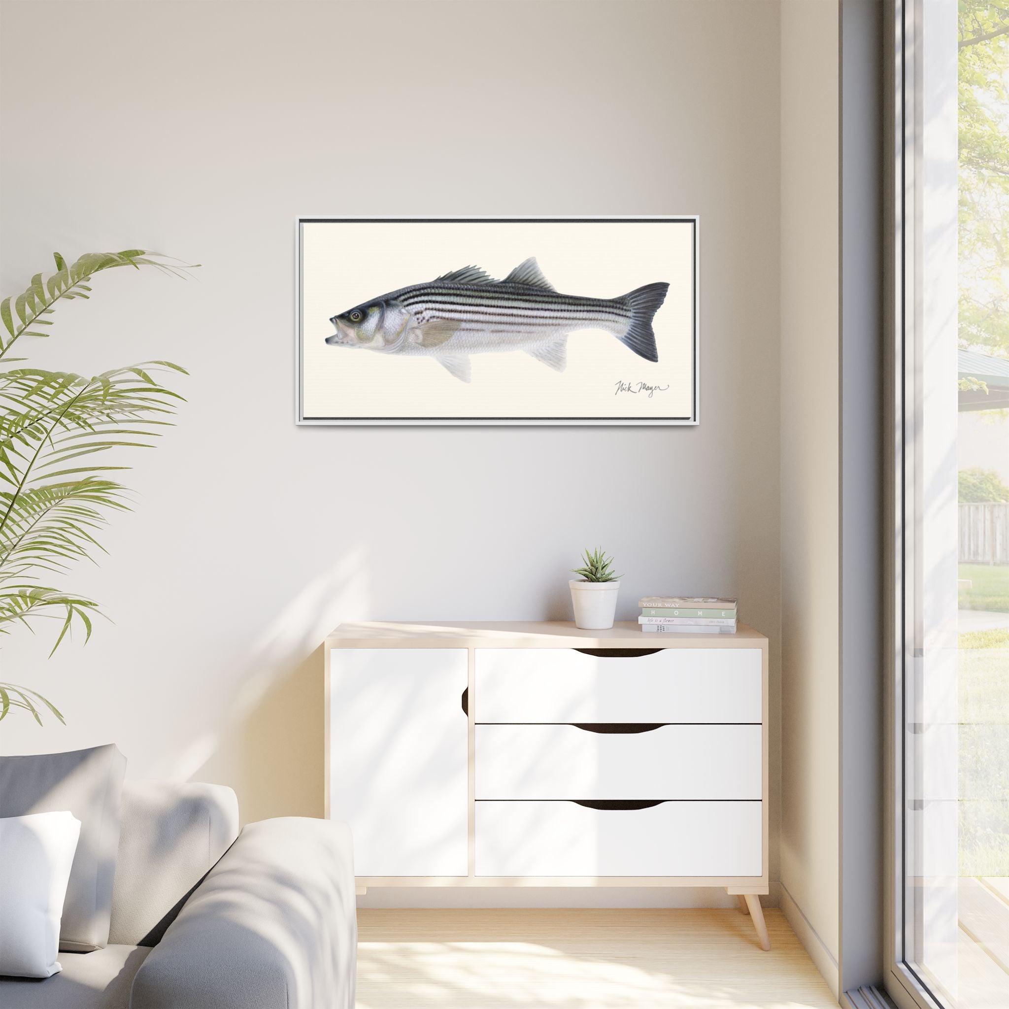 Schoolie Striped Bass Framed Canvas Print Printify