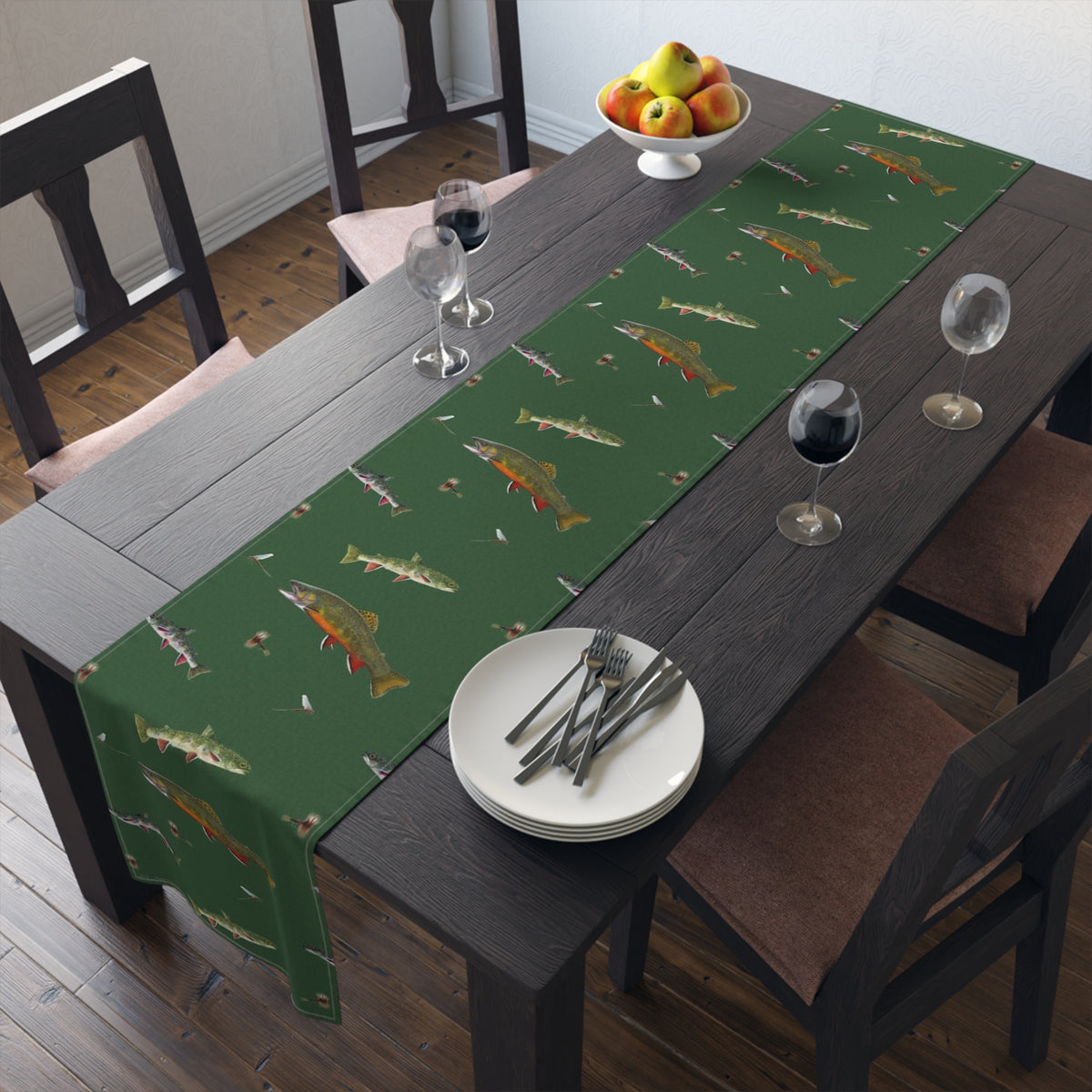 Brook Trout & Flies Cotton Table Runner