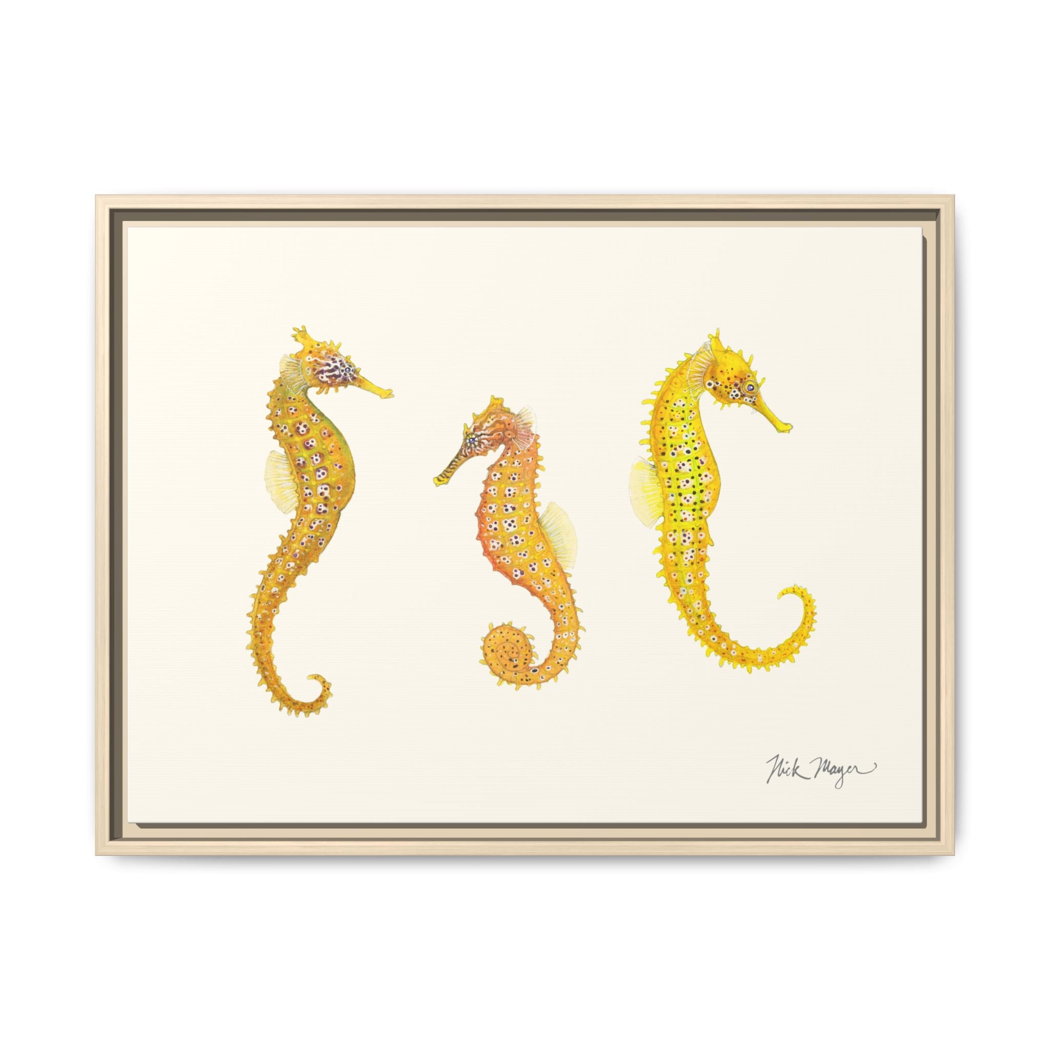 Giant Seahorse Trio Framed Canvas Print Printify