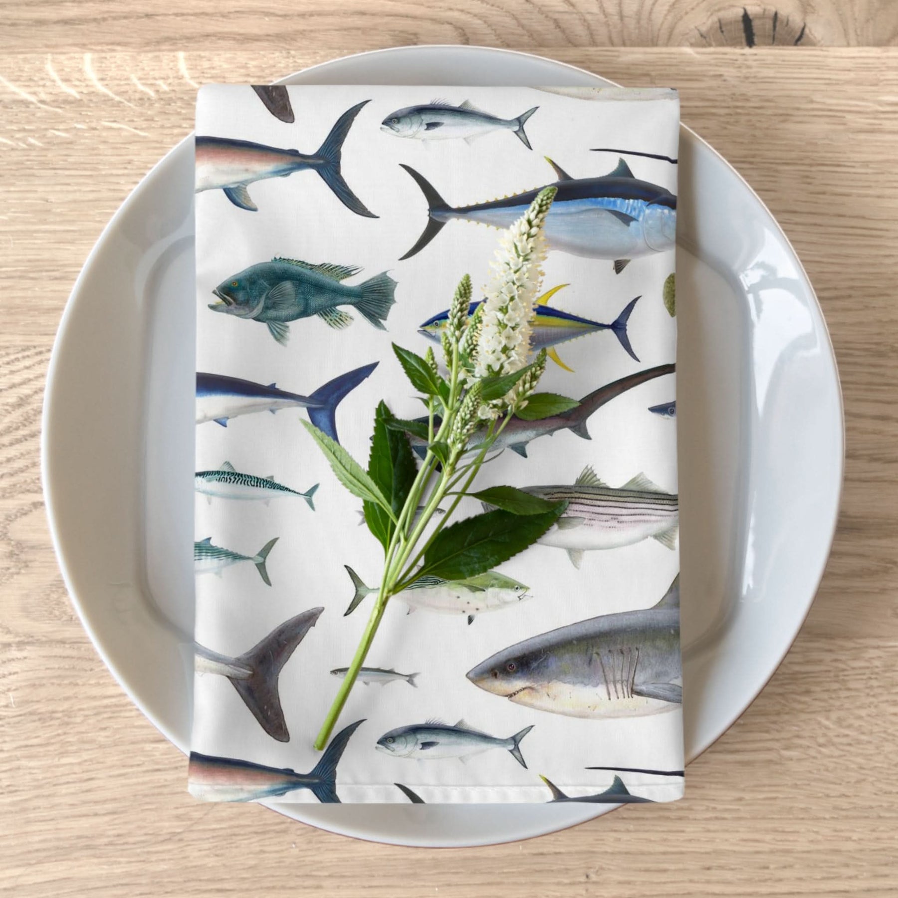 NE Fish White 4 Piece Napkin Set