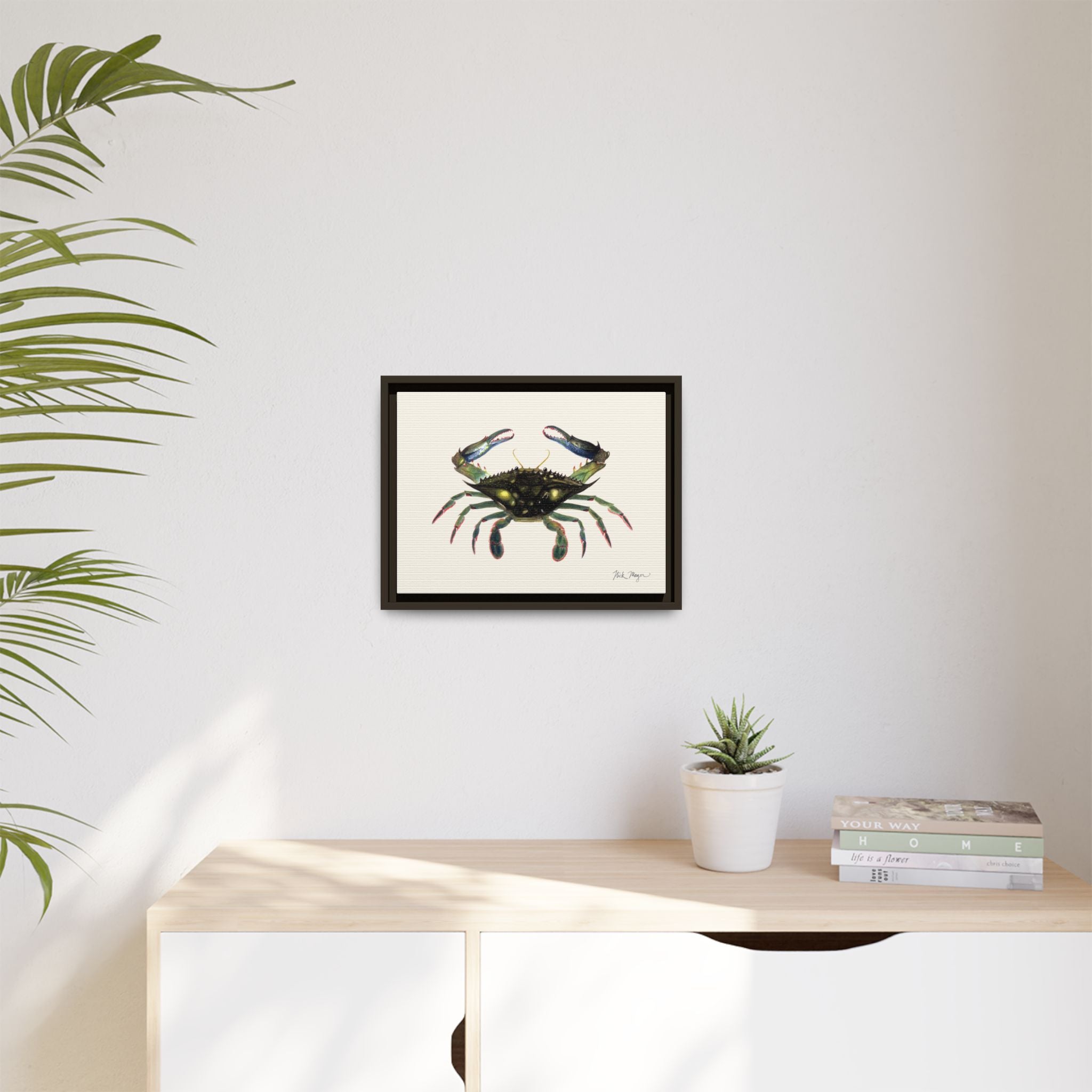 Blue Crab, Claws in Framed Canvas Print Printify