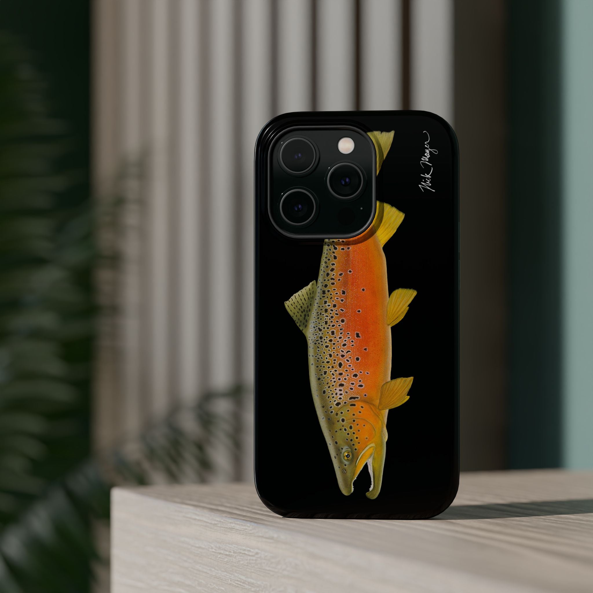 Brown Trout 2 Black MagSafe iPhone Case, NEW for Holiday 2025!