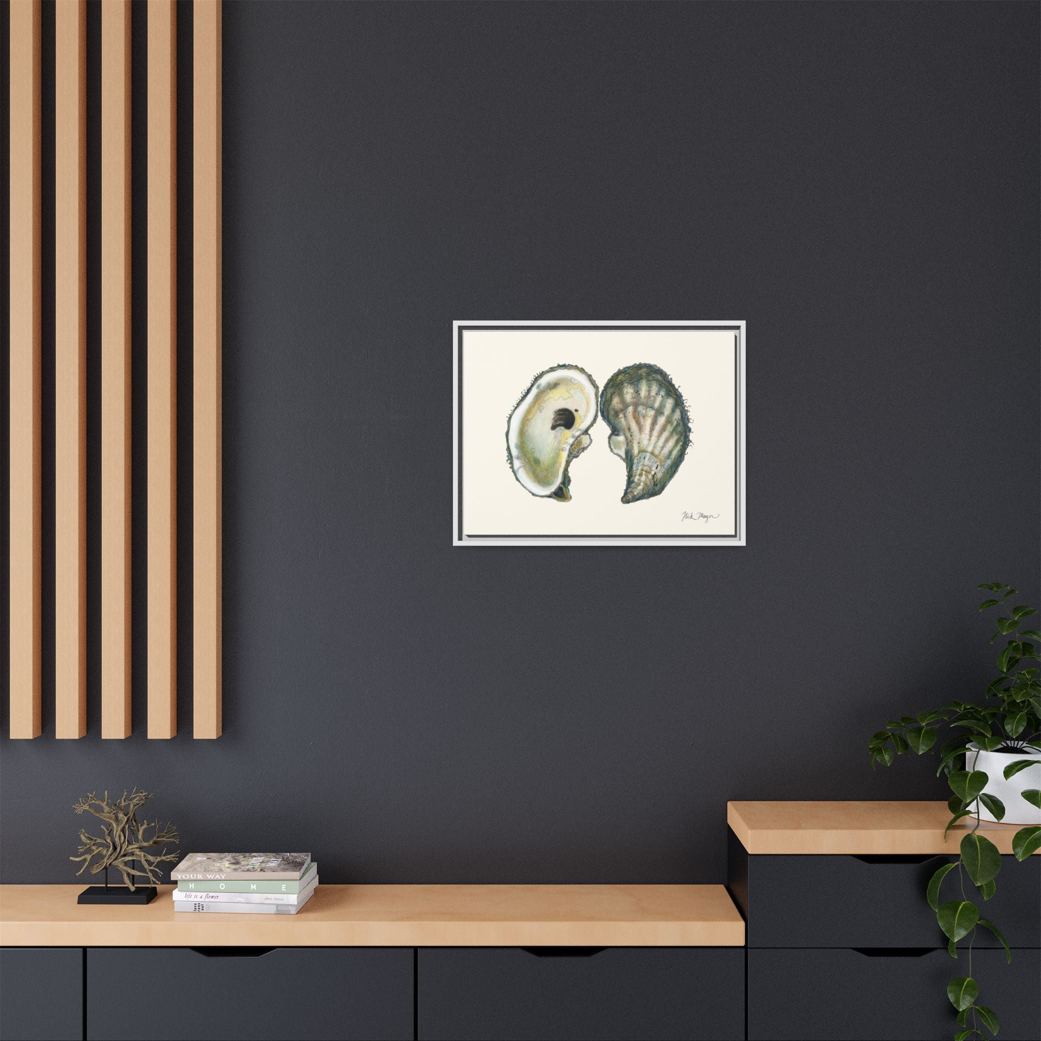 Framed Oysters Art Print — Coastal Sea Shell Wall Decor Printify
