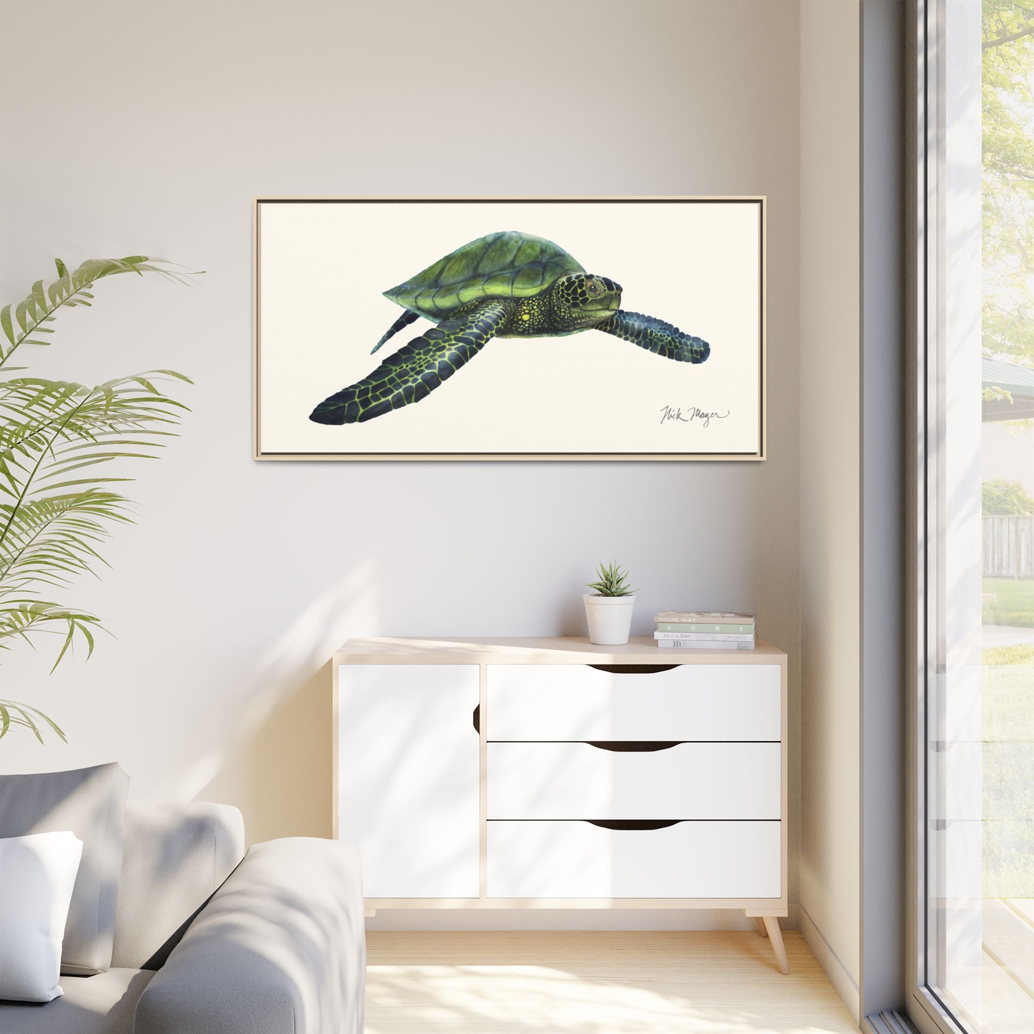 Green Sea Turtle I Framed Canvas Print Printify