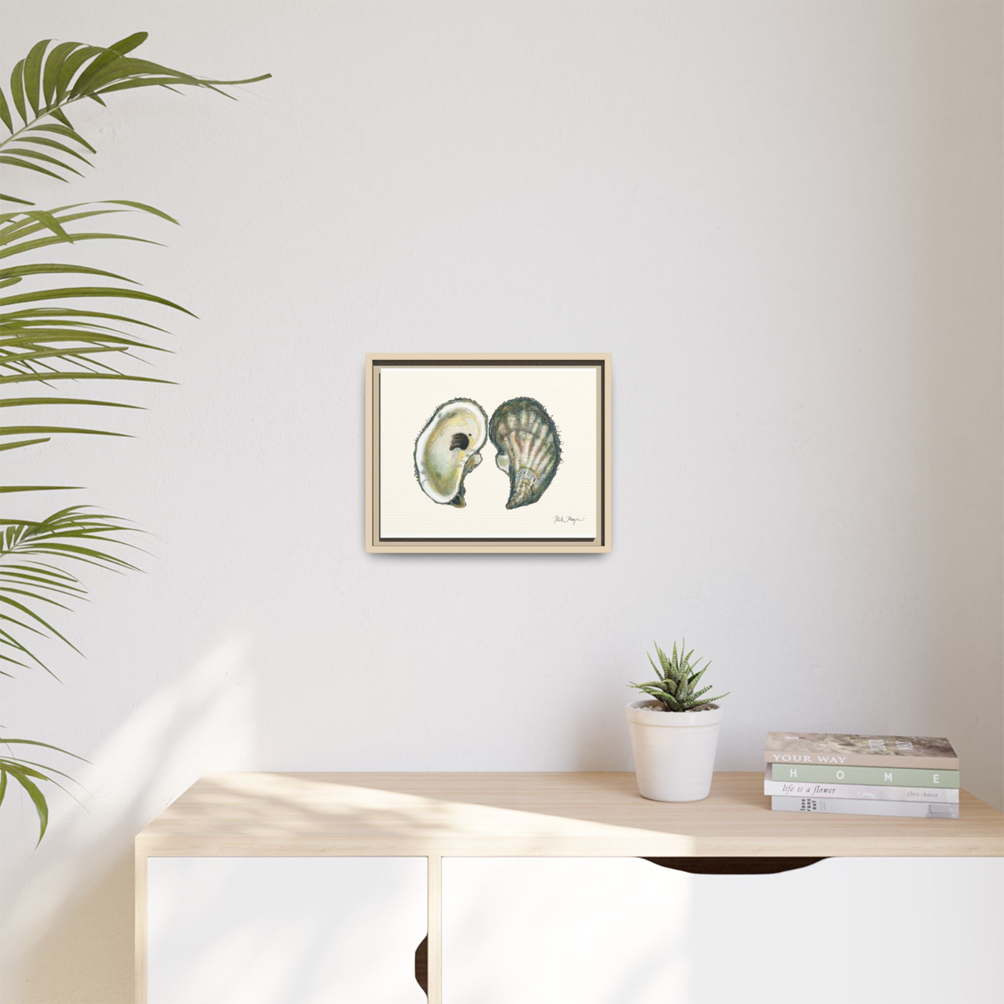 Framed Oysters Art Print — Coastal Sea Shell Wall Decor Printify