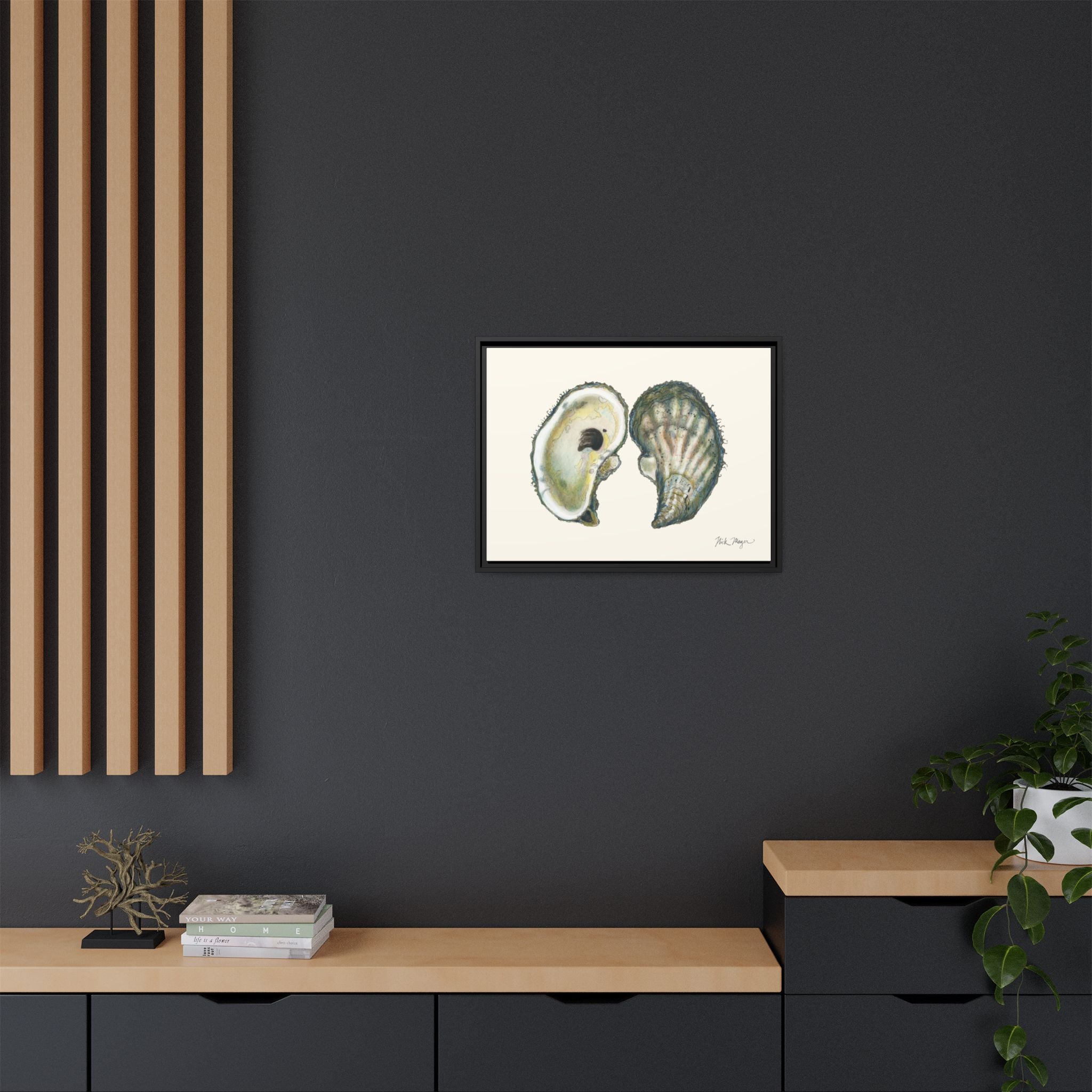 Framed Oysters Art Print — Coastal Sea Shell Wall Decor Printify