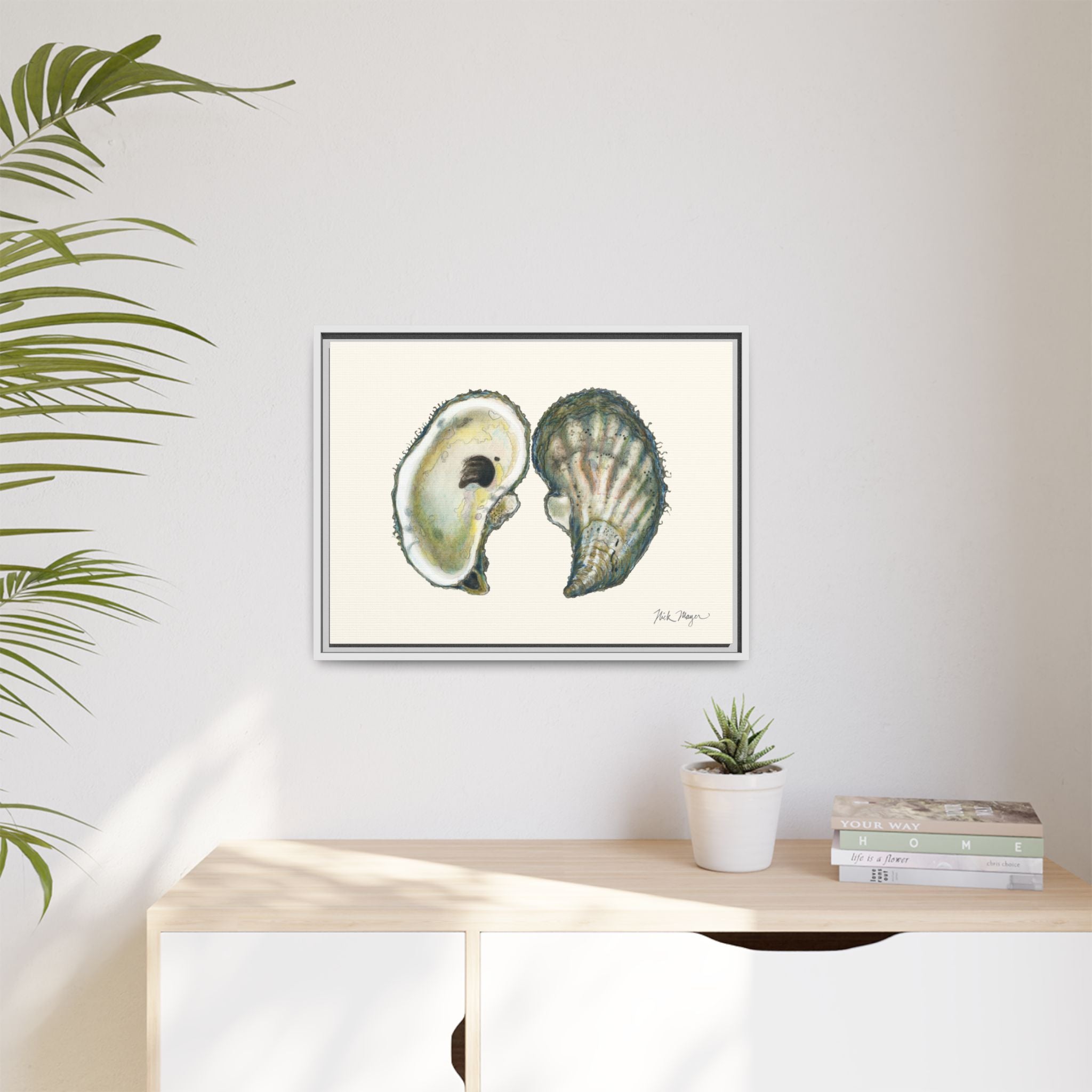 Framed Oysters Art Print — Coastal Sea Shell Wall Decor Printify