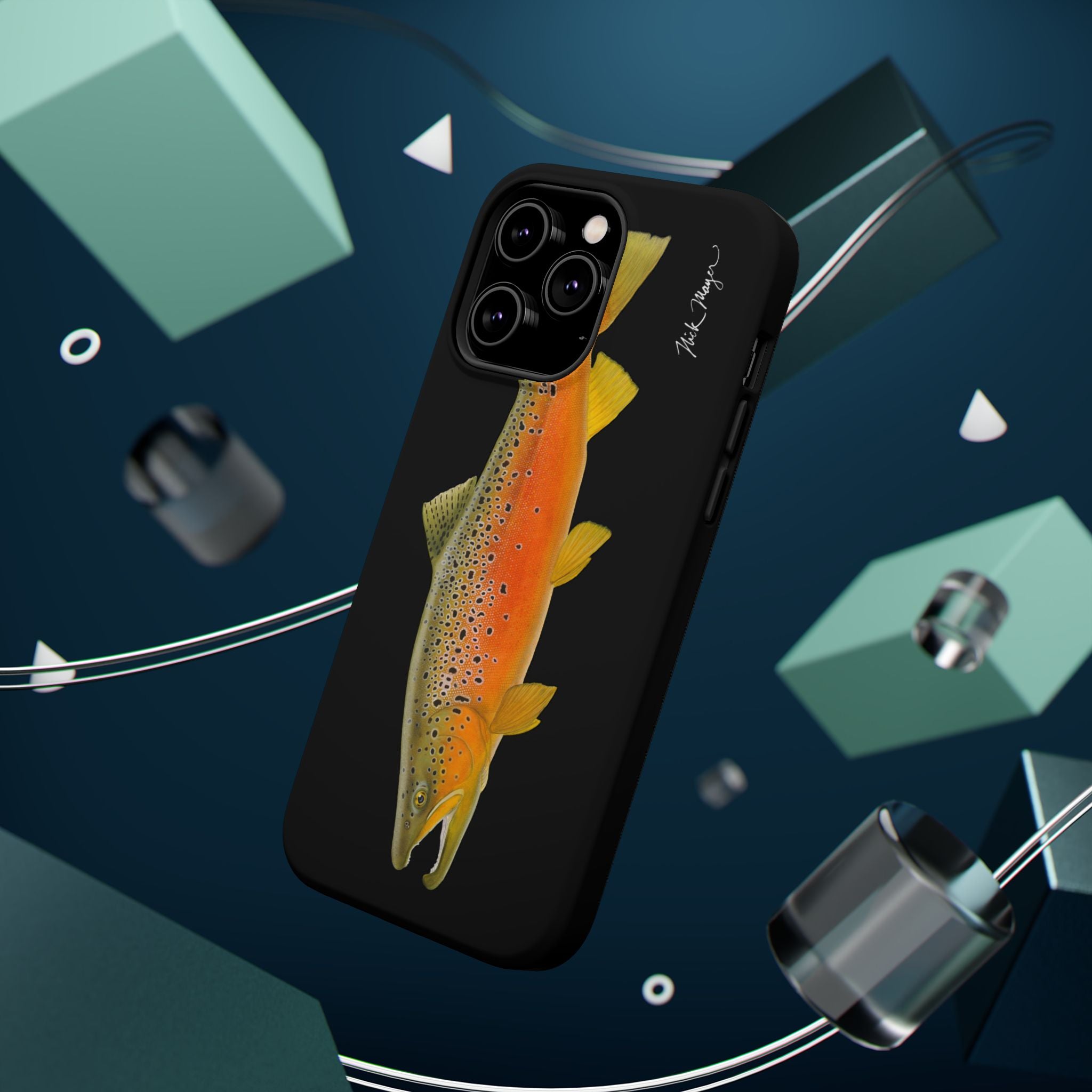 Brown Trout 2 Black MagSafe iPhone Case, NEW for Holiday 2025!