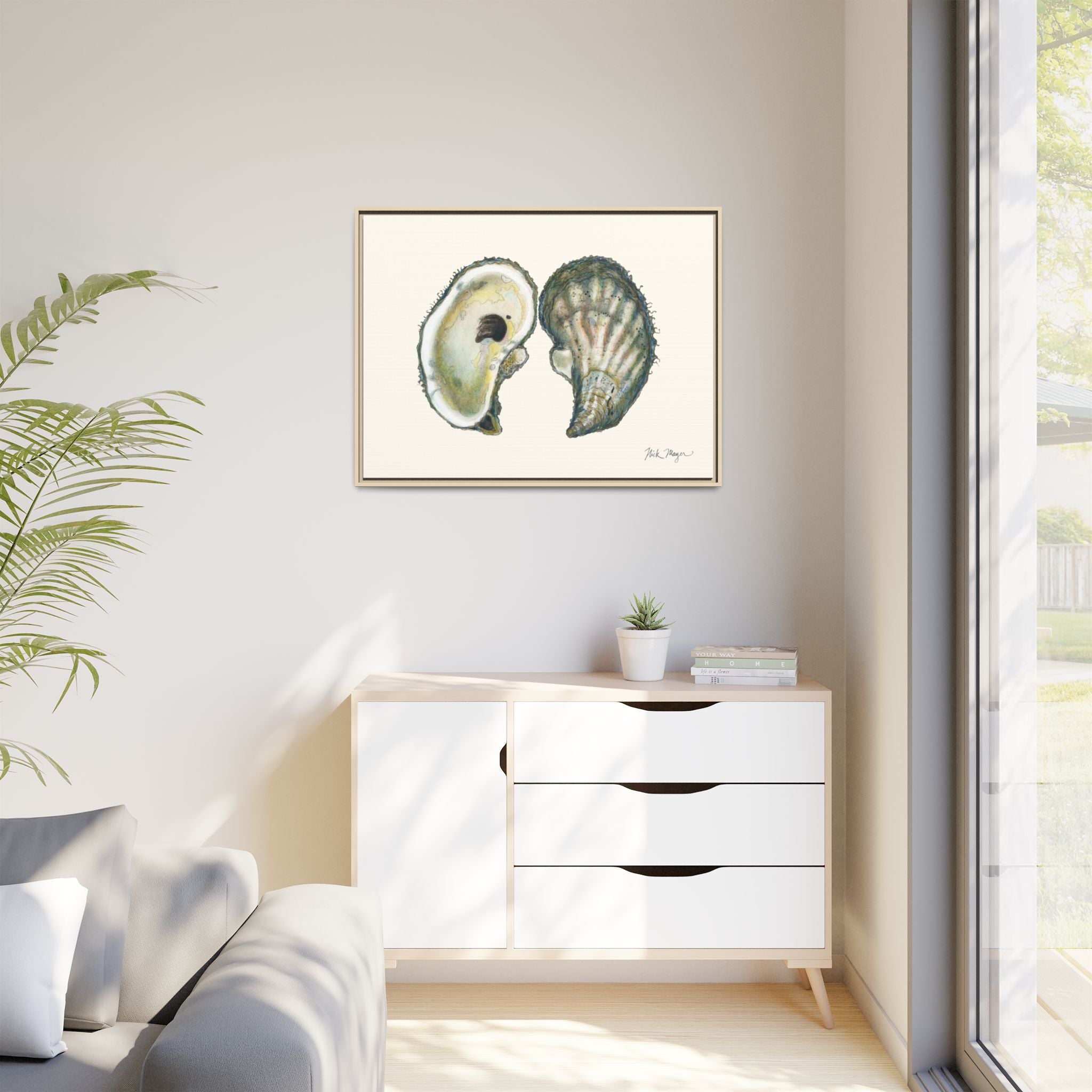 Framed Oysters Art Print — Coastal Sea Shell Wall Decor Printify