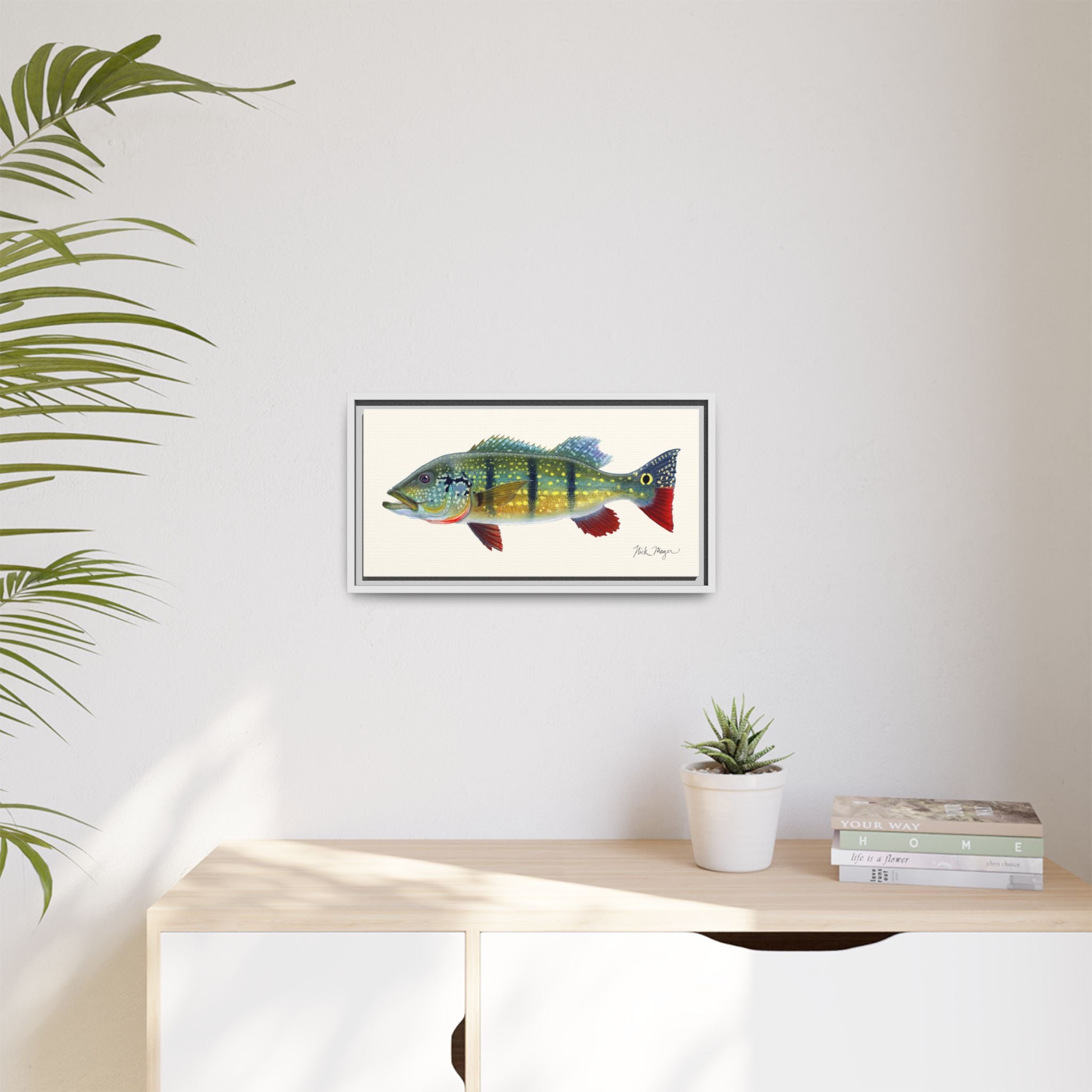 Peacock Bass Framed Canvas Print Printify