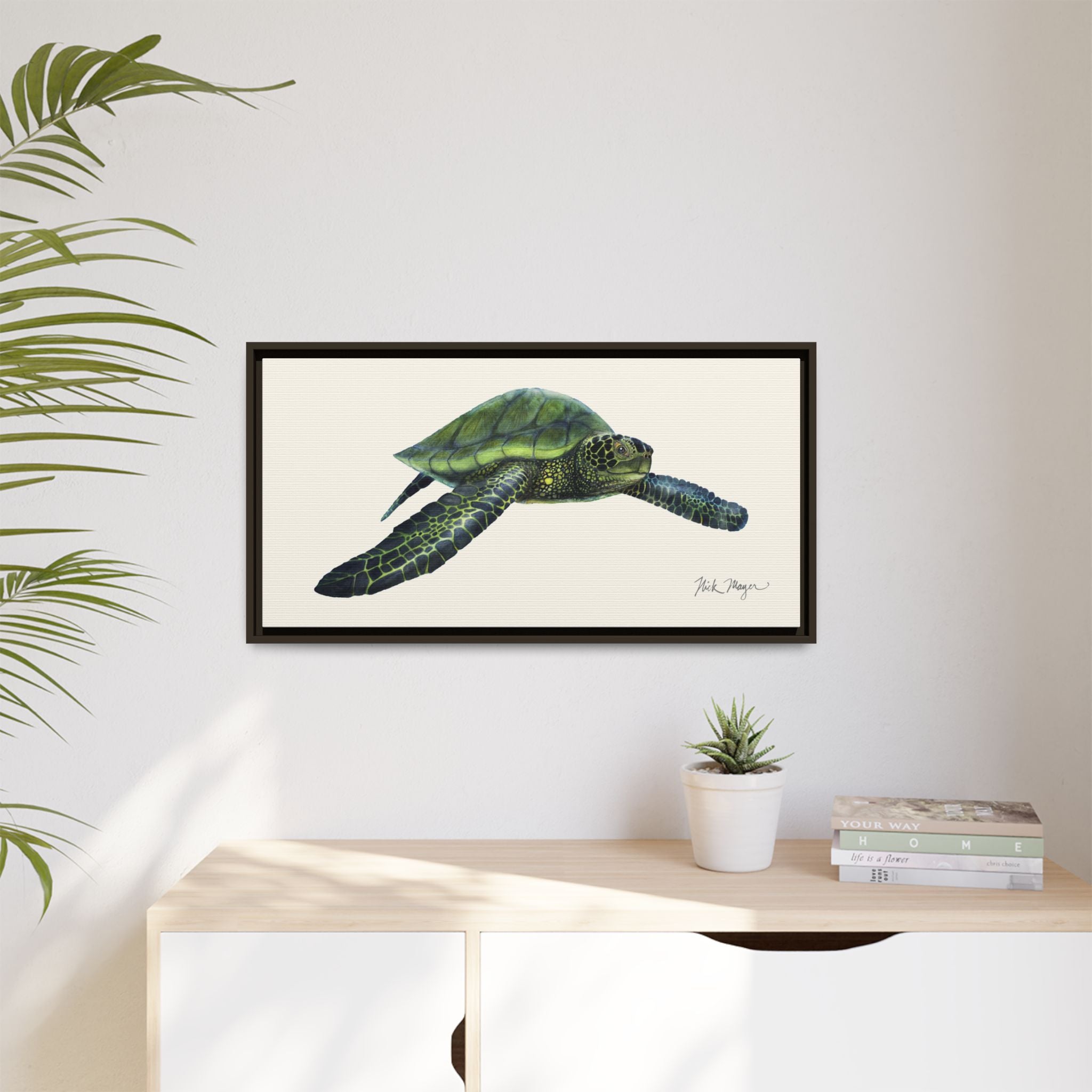 Green Sea Turtle I Framed Canvas Print Printify