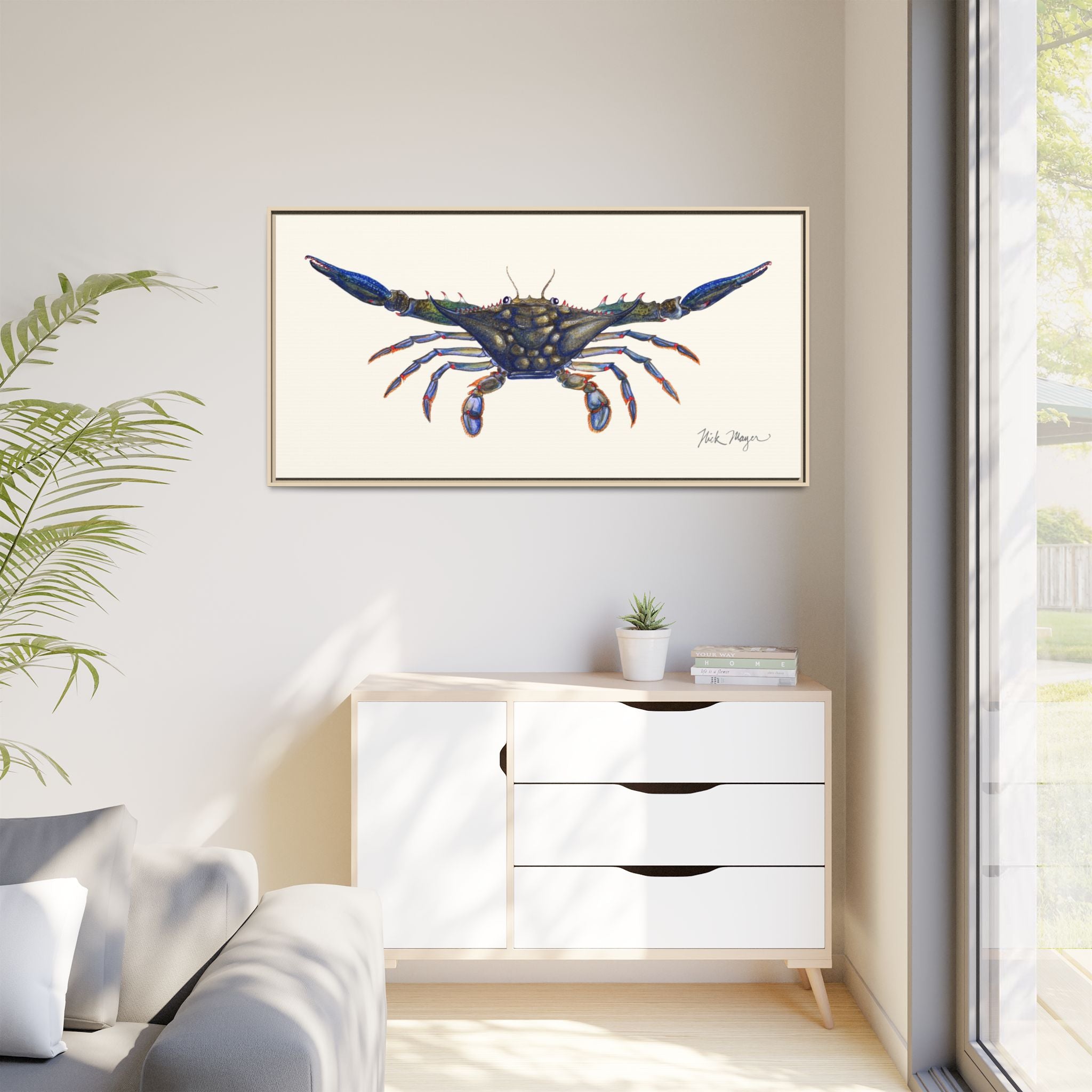 Blue Crab, Claws Out Framed Canvas Print Printify
