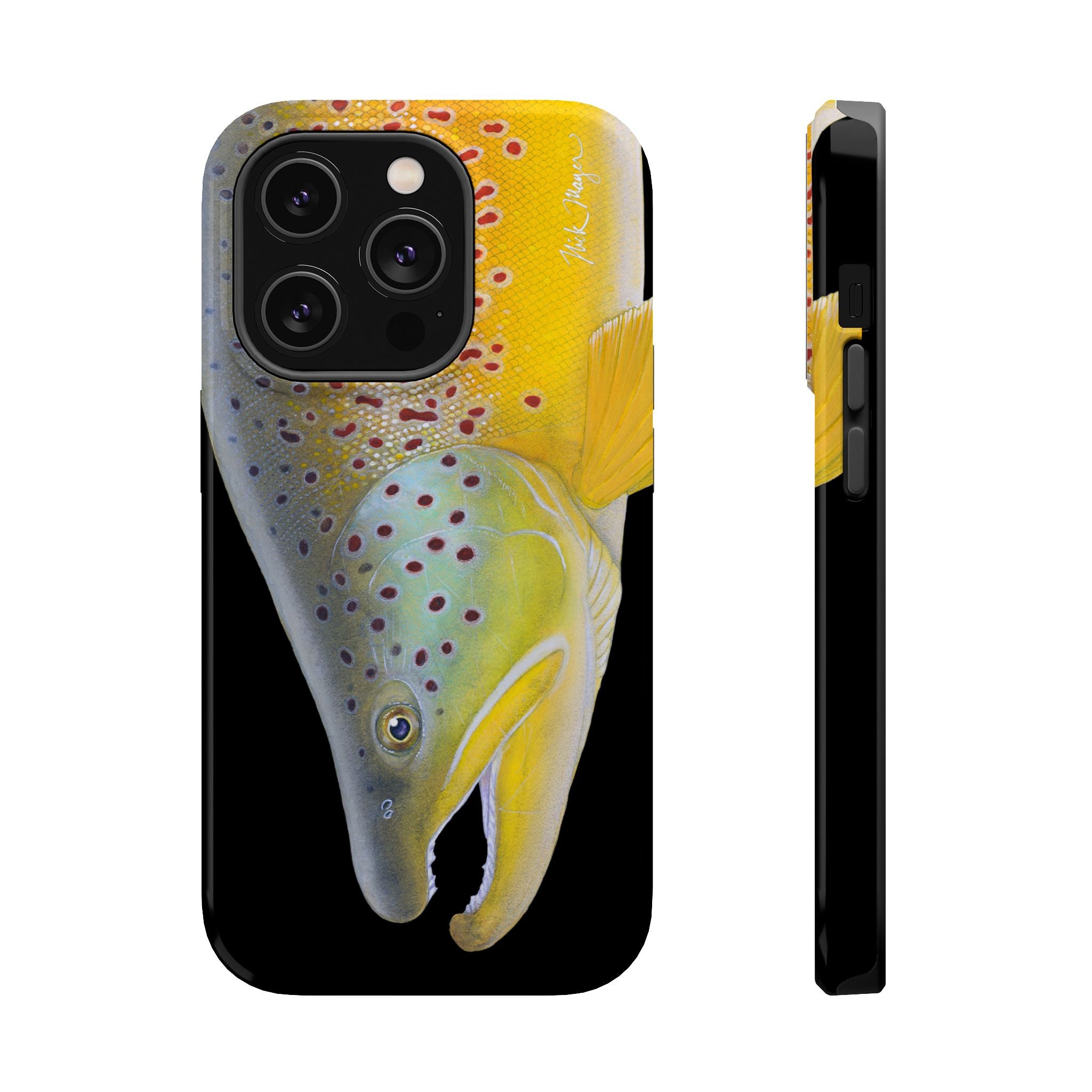Brown Trout 3 Face Black MagSafe iPhone Case