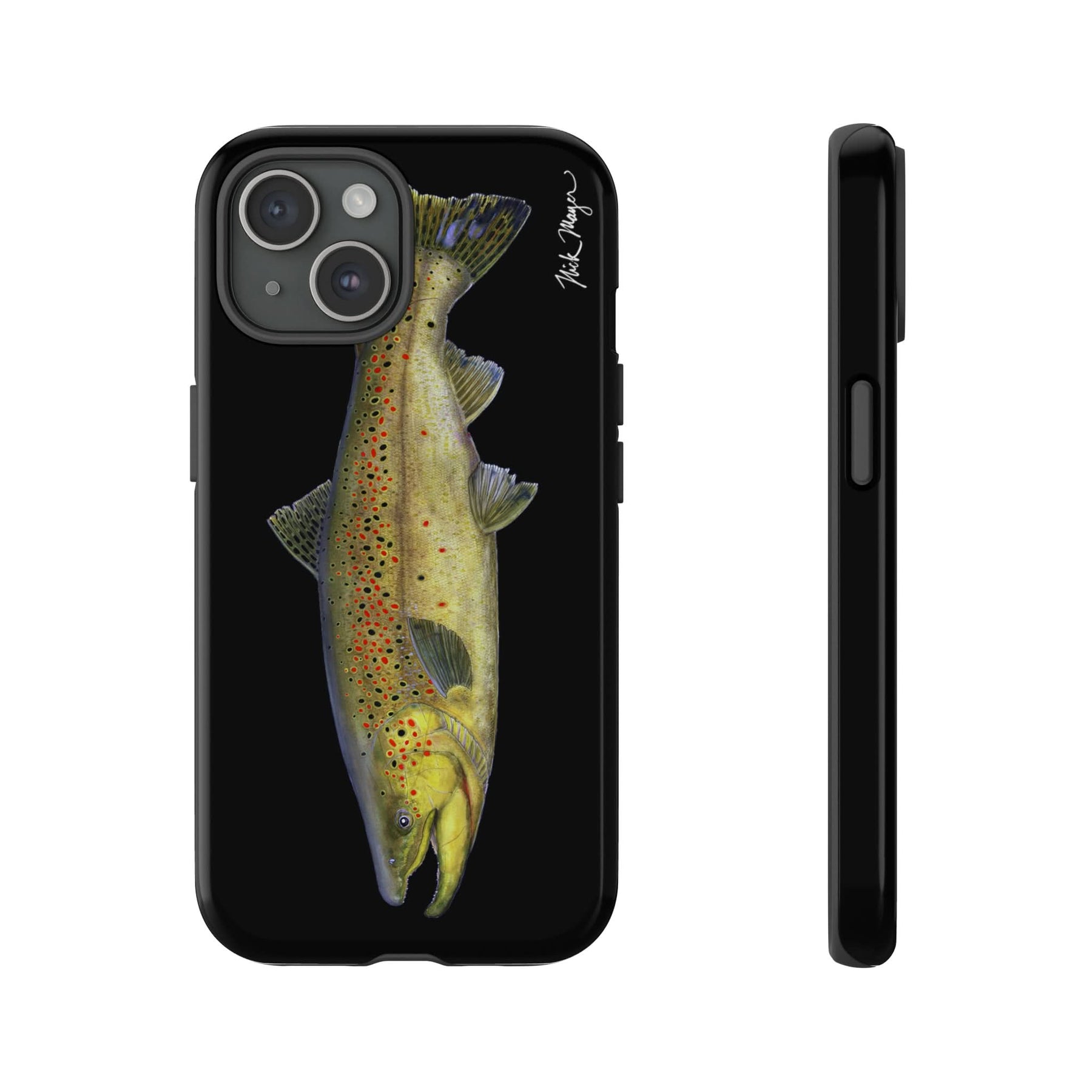 Brown Trout Black iPhone 15 Case