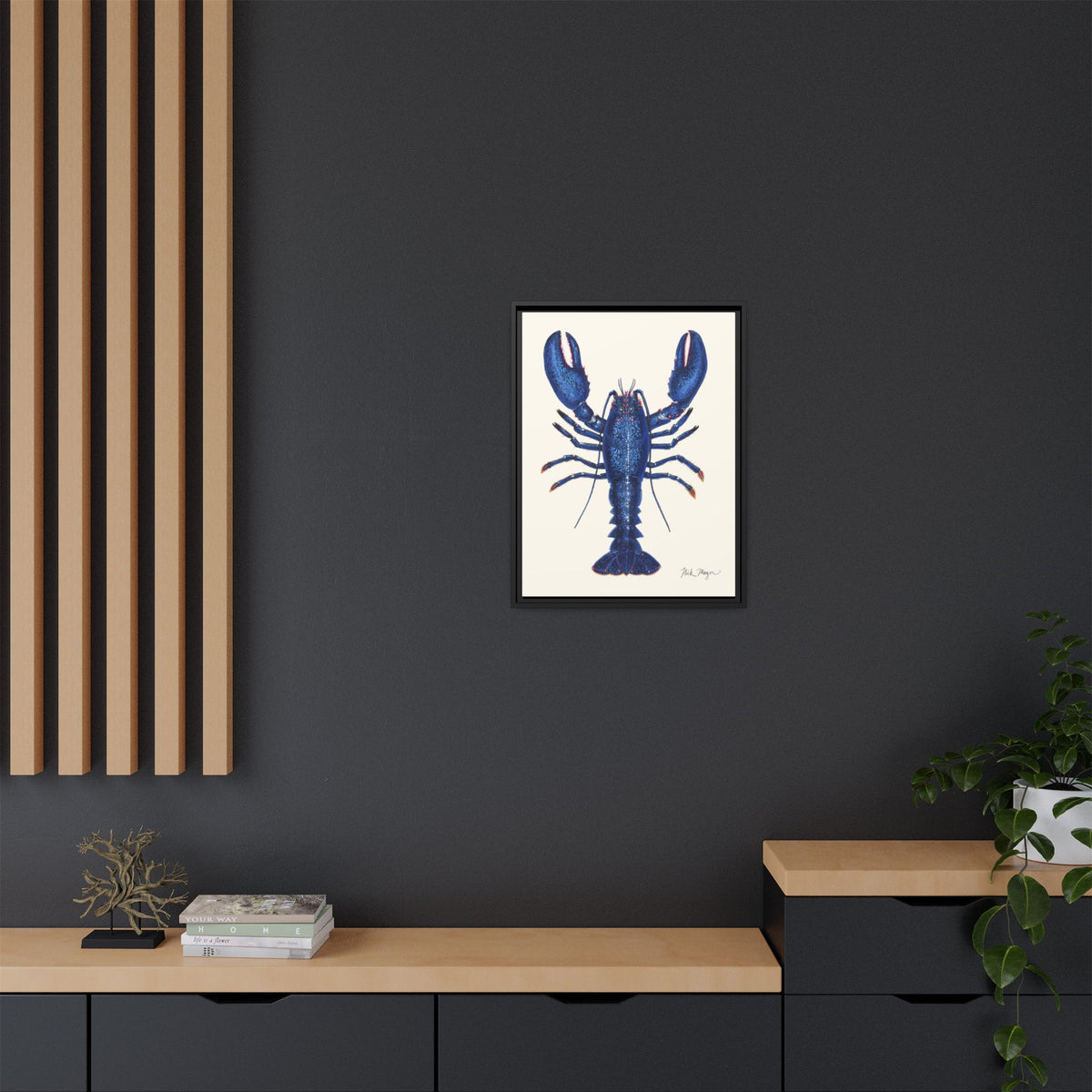 Blue Lobster II Framed Canvas Print Printify