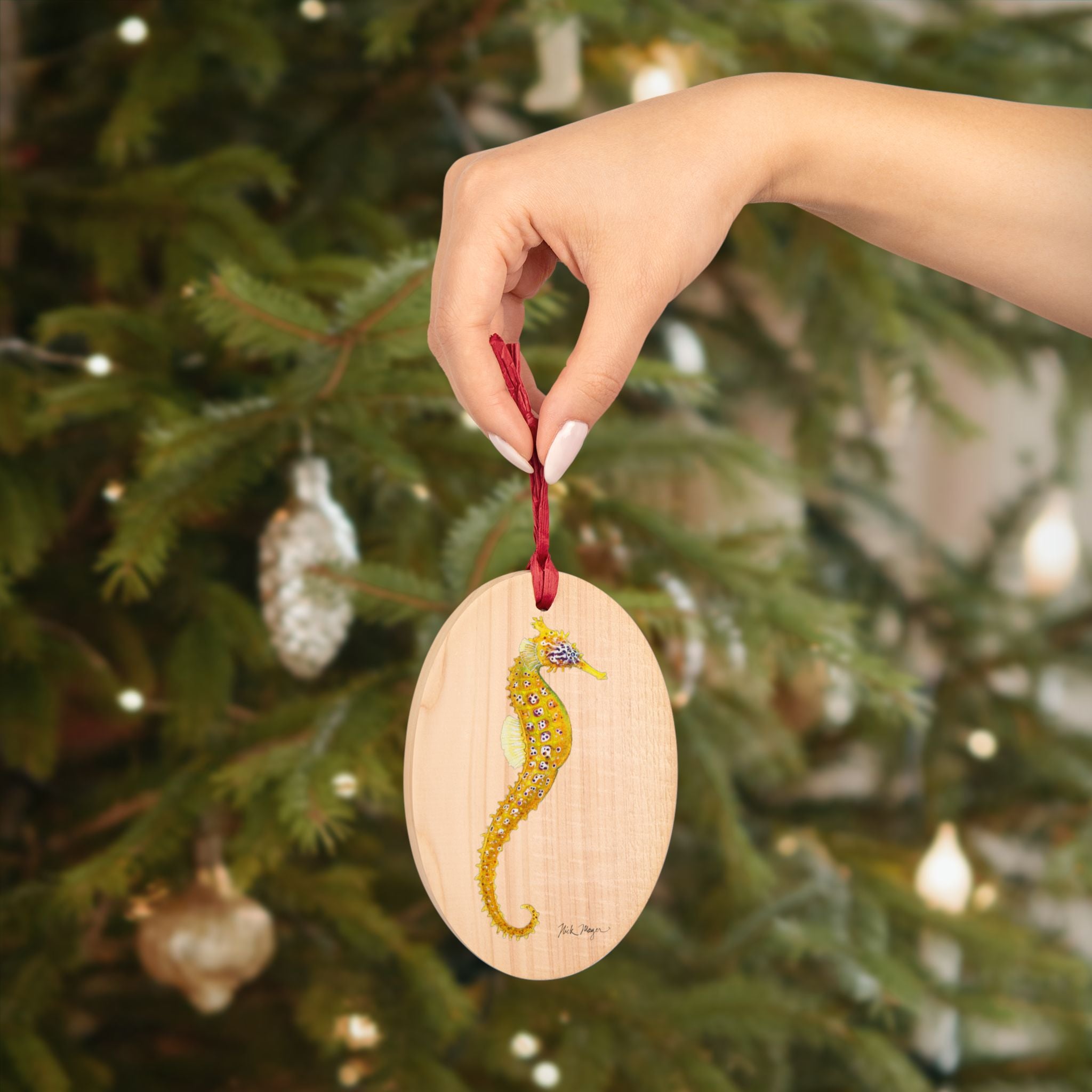Yellow Seahorse Wooden Ornament/ Magnet
