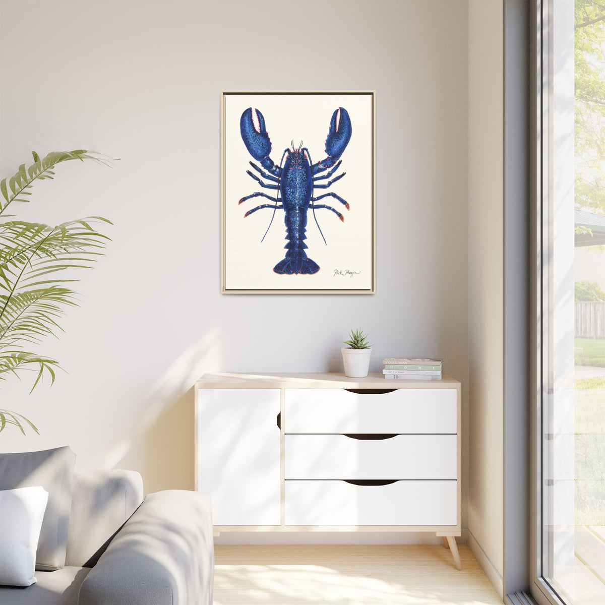 Blue Lobster II Framed Canvas Print Printify