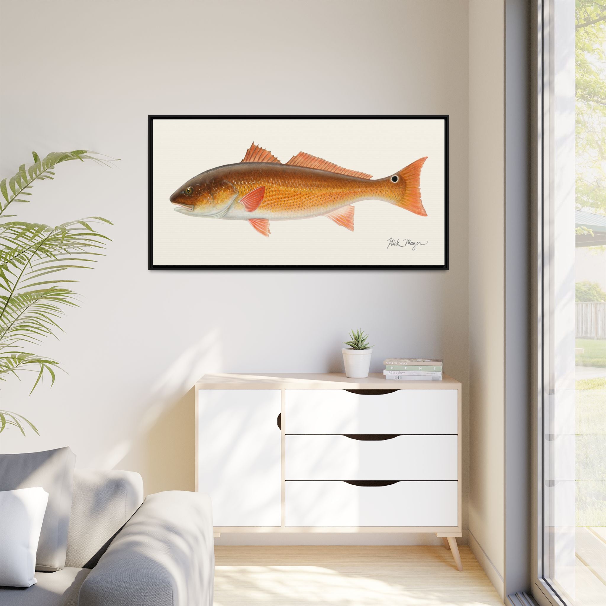 Redfish, 15 lbs Framed Canvas Print Printify