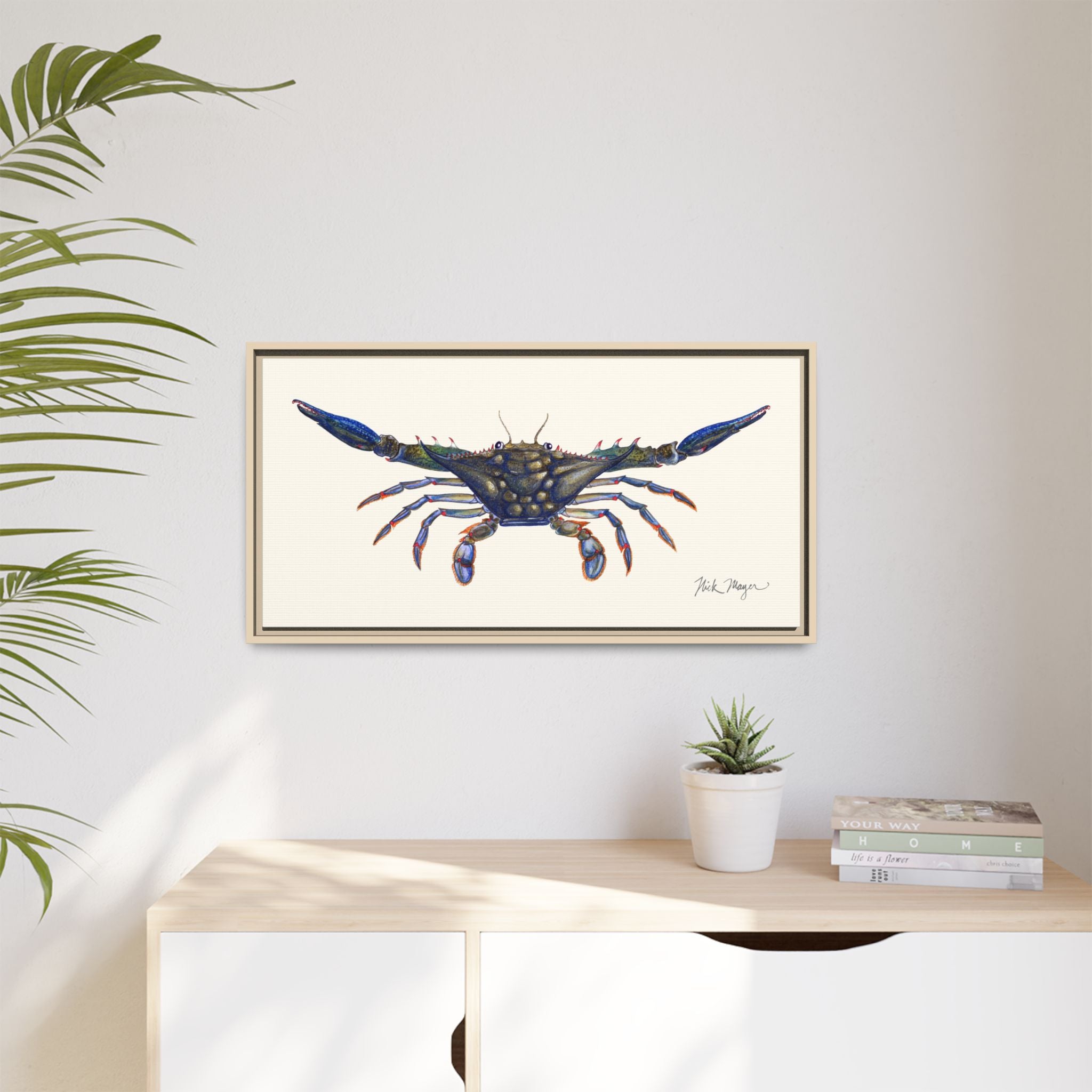 Blue Crab, Claws Out Framed Canvas Print Printify