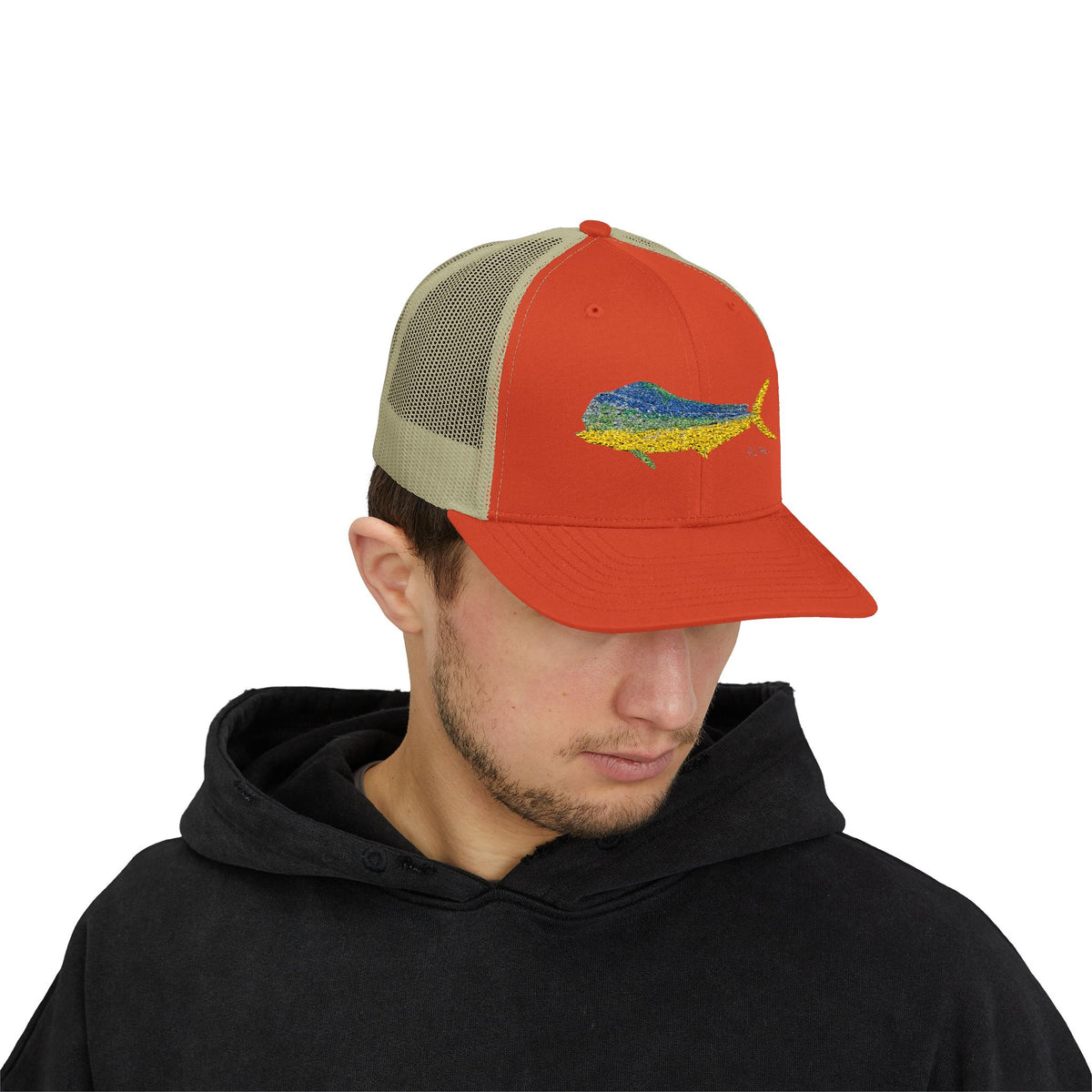 Bull Mahi Embroidered Snapback Trucker Hat Printify