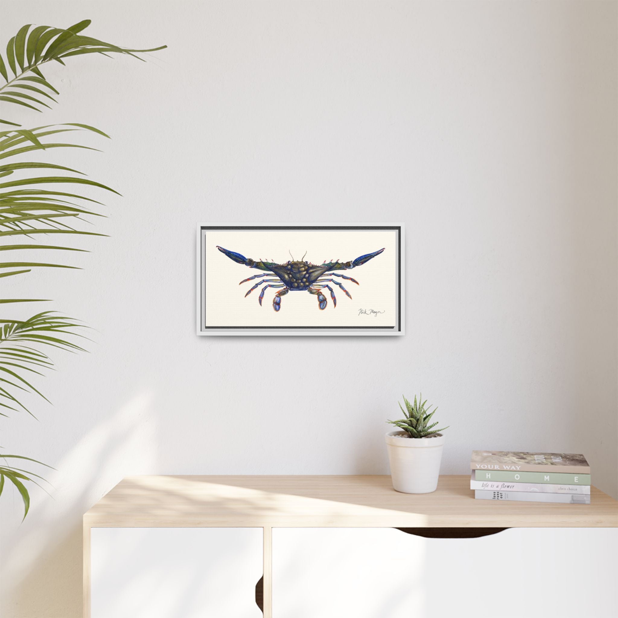 Blue Crab, Claws Out Framed Canvas Print Printify
